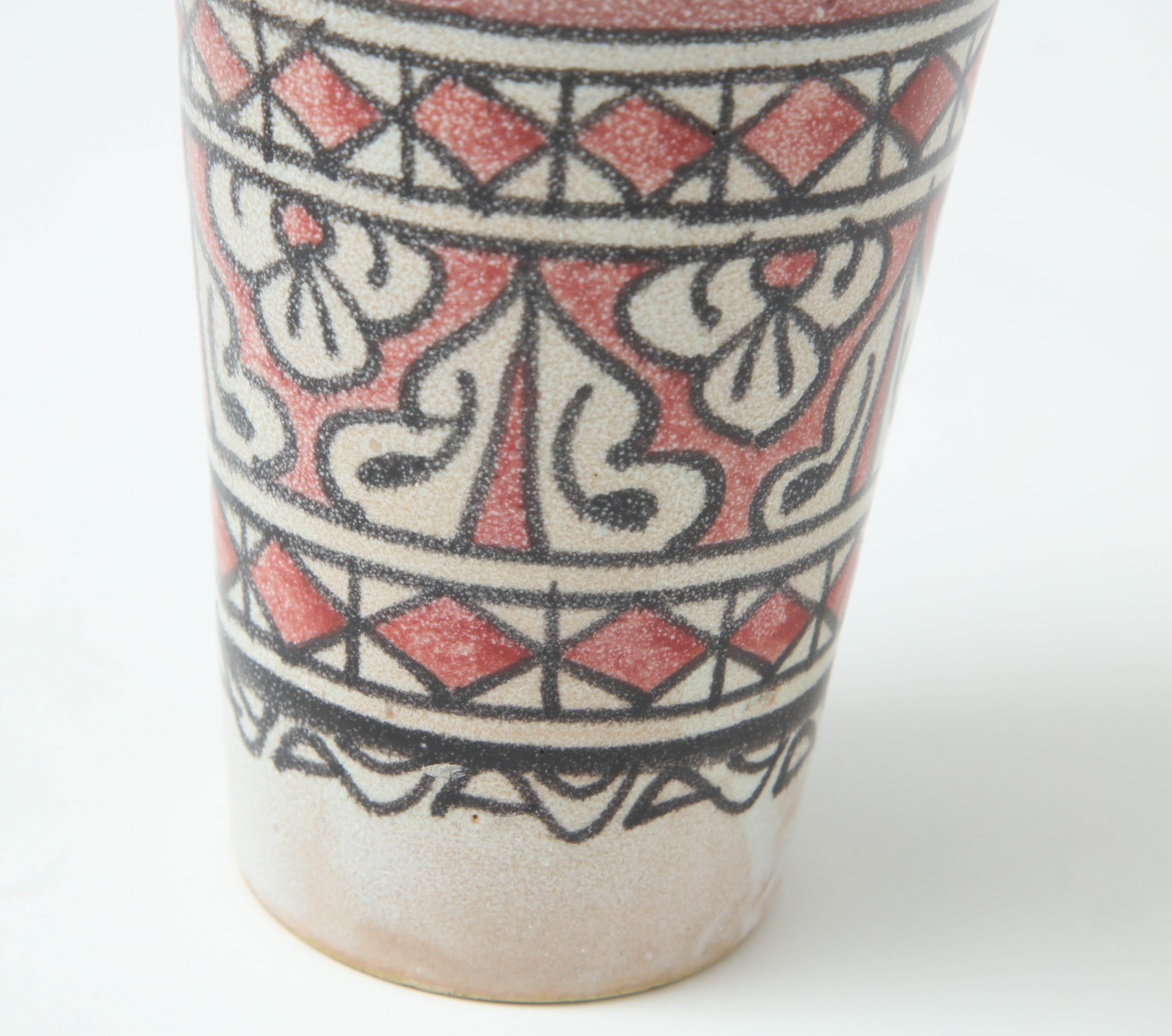 Hand-Crafted Ceramic Vessel, Red, Black & Cream Color