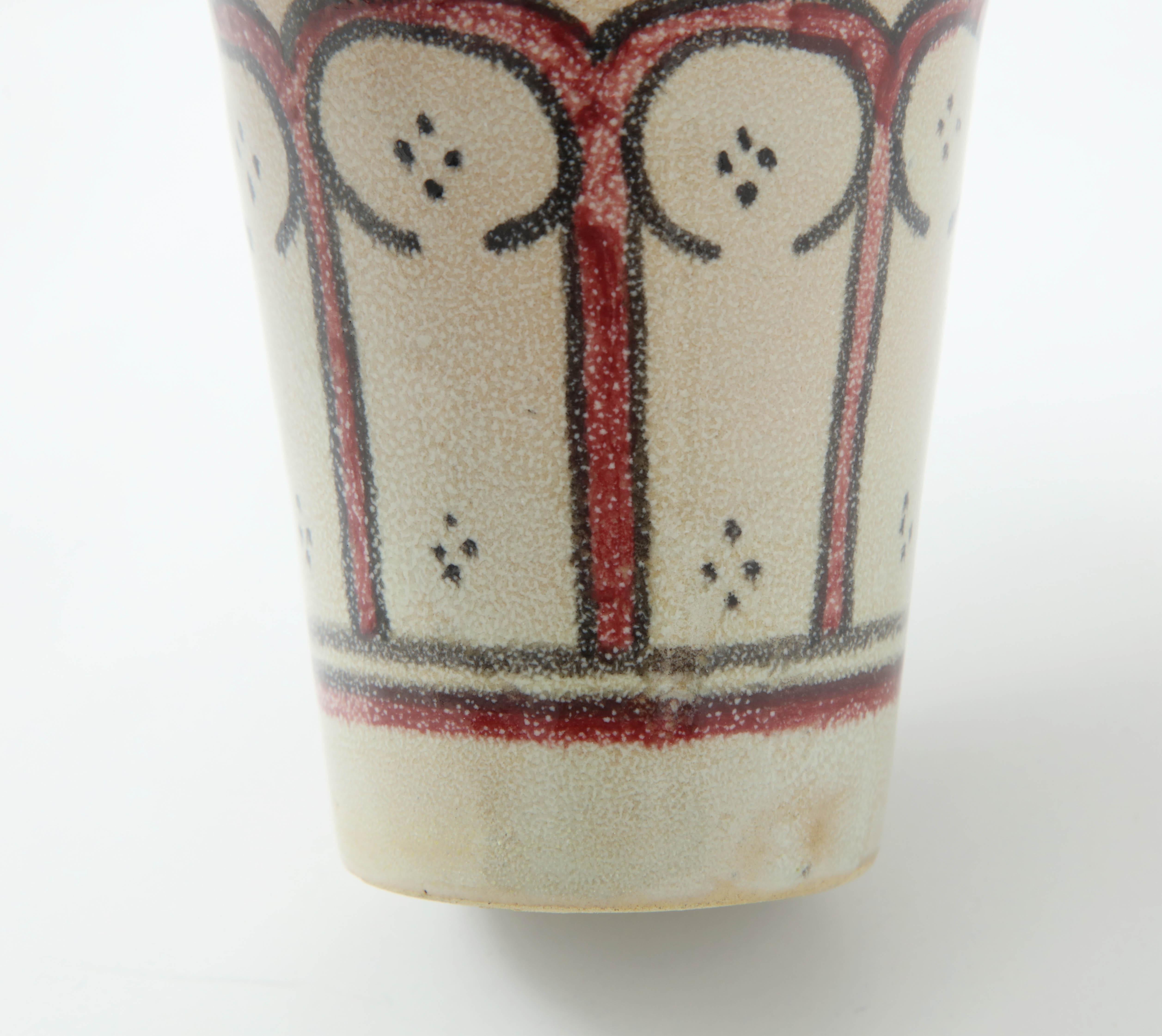 Ceramic Vessel, Red, Black and Cream, Handcrafted, Morocco, Contemporary In New Condition In New York, NY