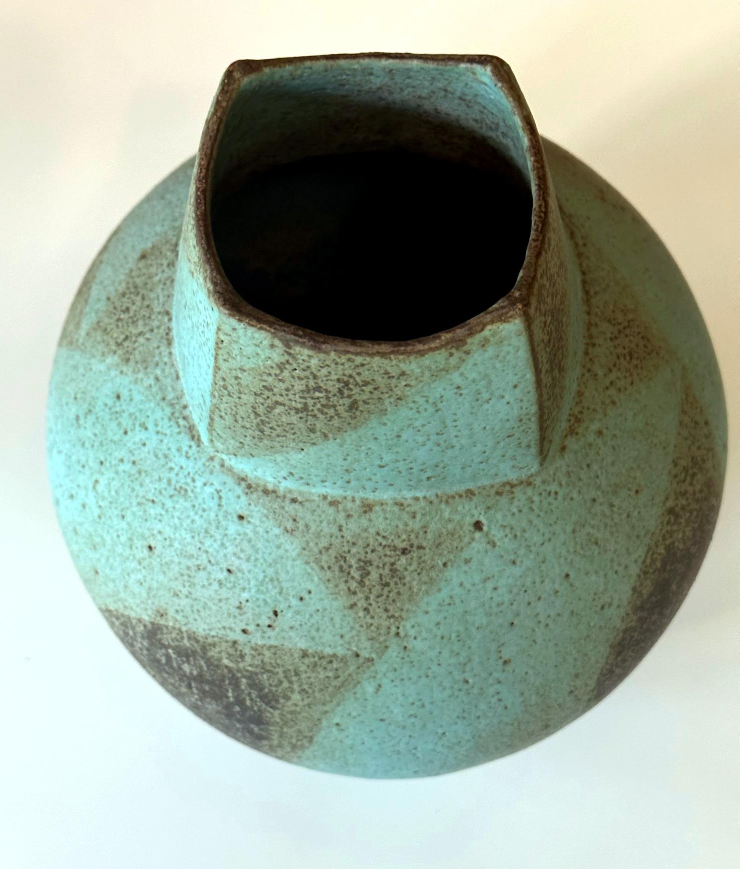 Modern Ceramic Vessel with Geometrical Glaze by John Ward For Sale