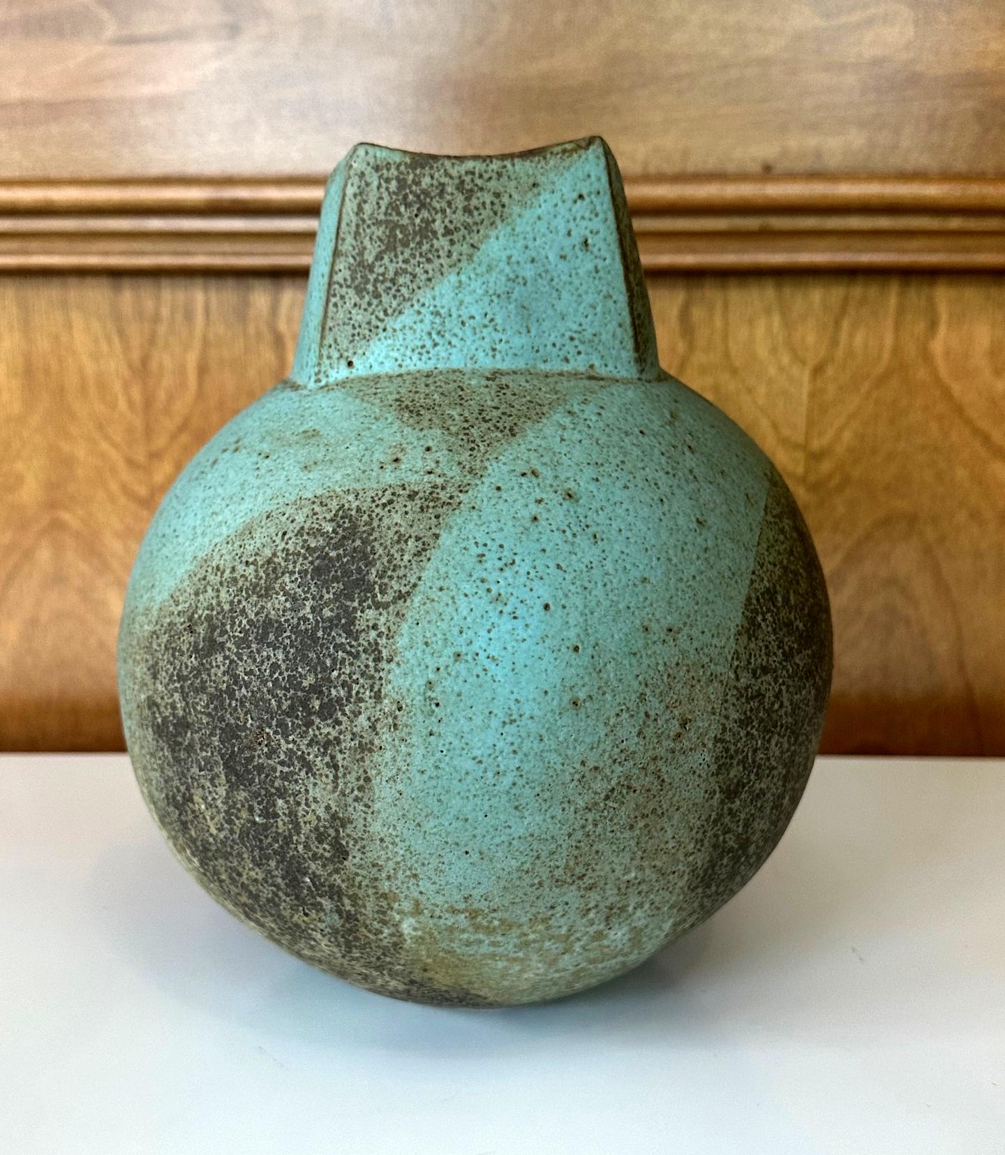 Glazed Ceramic Vessel with Geometrical Glaze by John Ward For Sale
