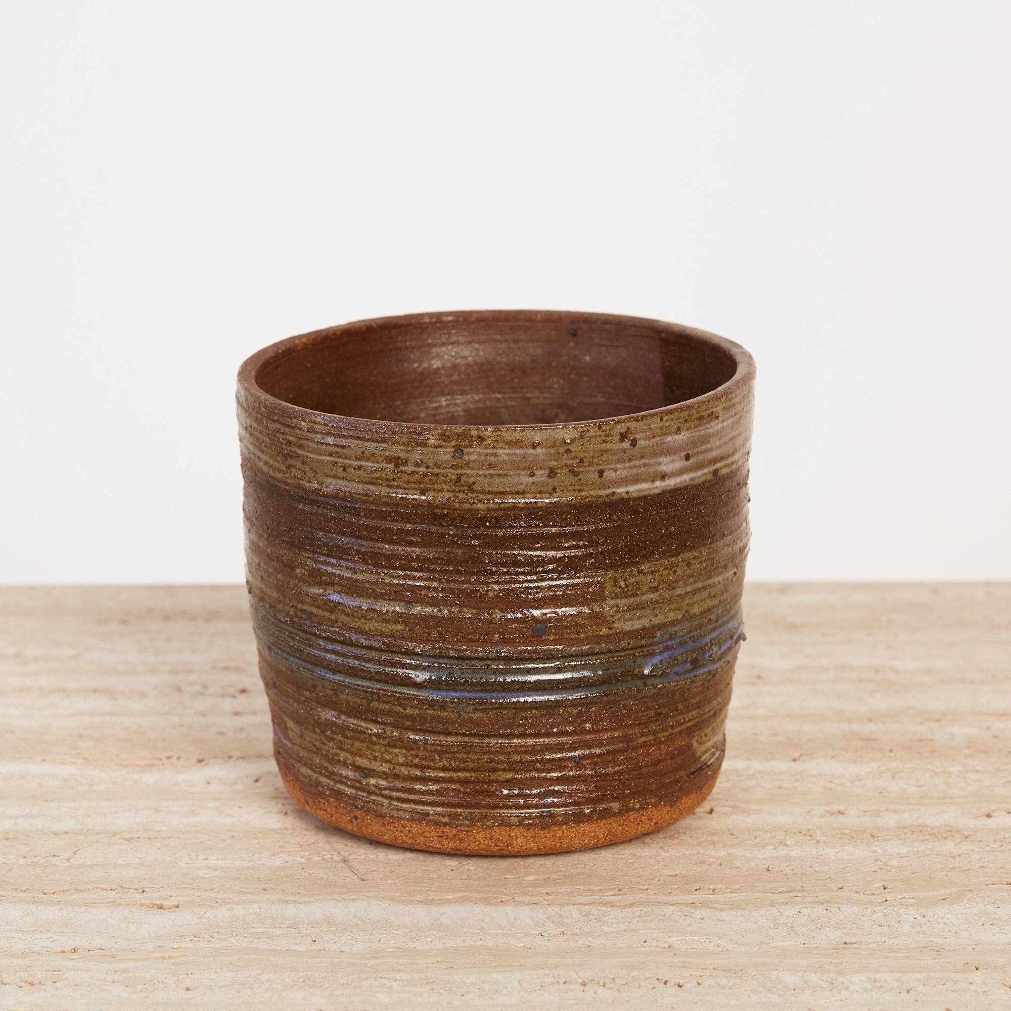 Modern Ceramic Vessel with Incised Striated Pattern