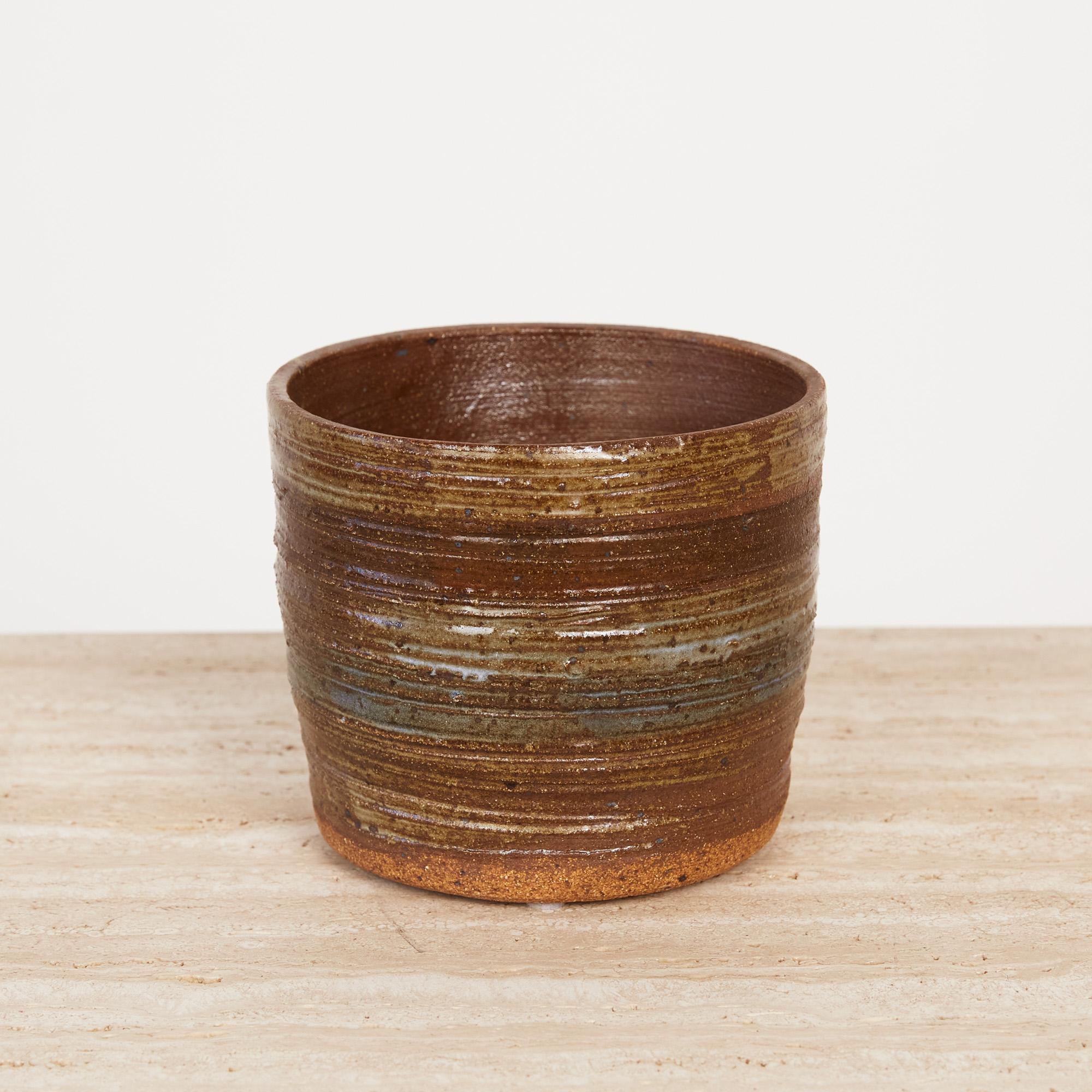 Glazed Ceramic Vessel with Incised Striated Pattern