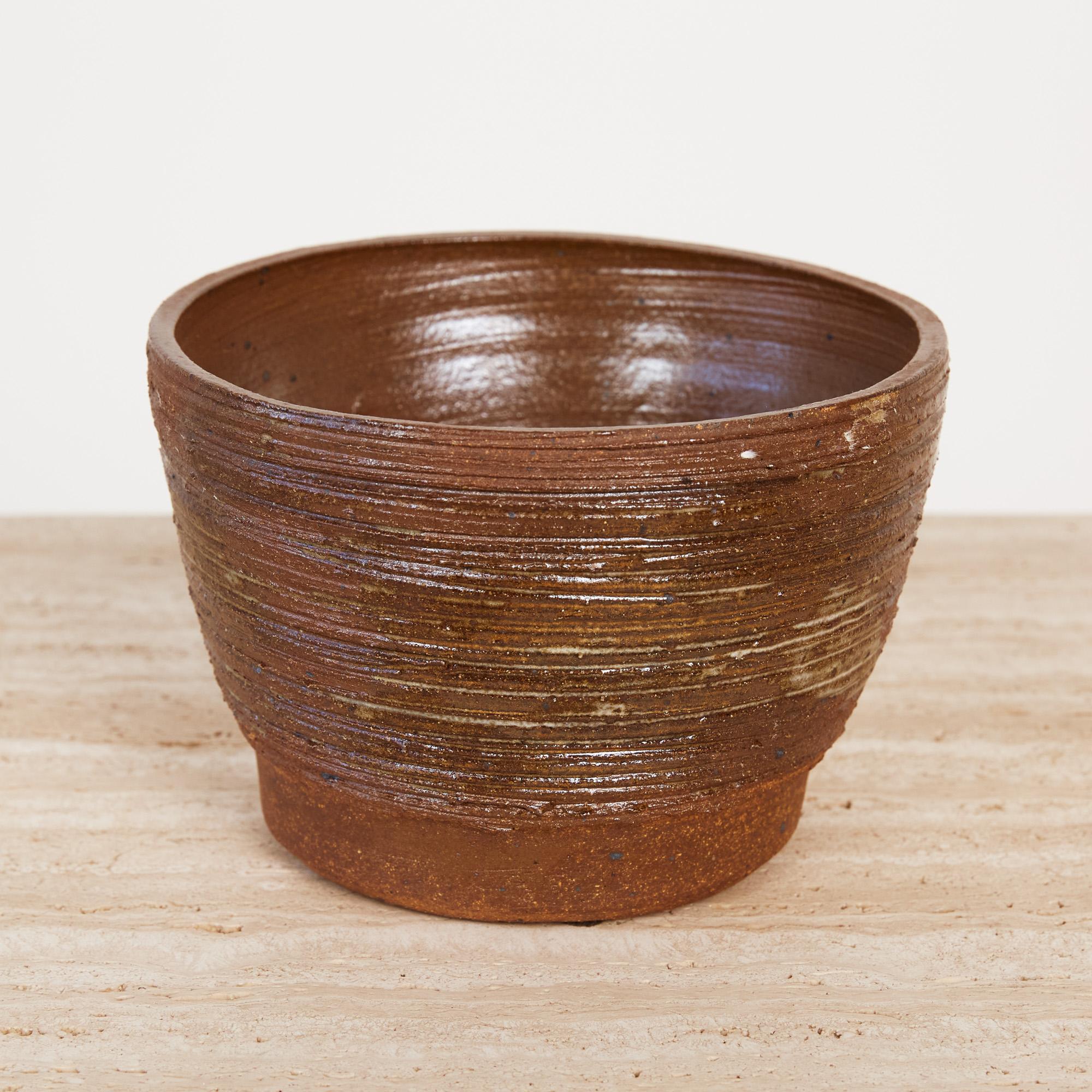 Glazed Ceramic Vessel with Incised Striated Pattern