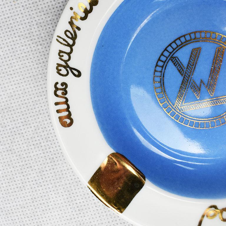 French Ceramic Vide-Poche, Ashtray or Catchall in Blue, White and Gold, Paris France