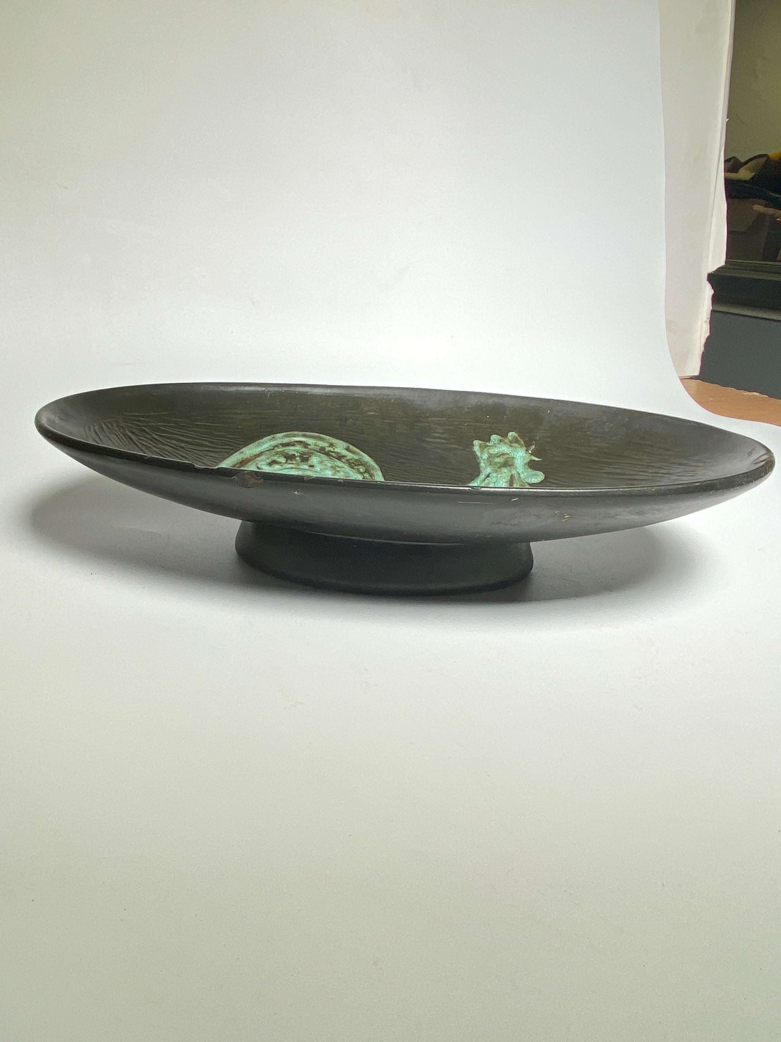Ceramic Vide Poche, Decorative Dish, Representing a Rooster, Black and Green For Sale 4