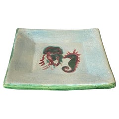 Vintage Ceramic Vide Poche, Decorative Dish, Representing a Sea Horse White and Green