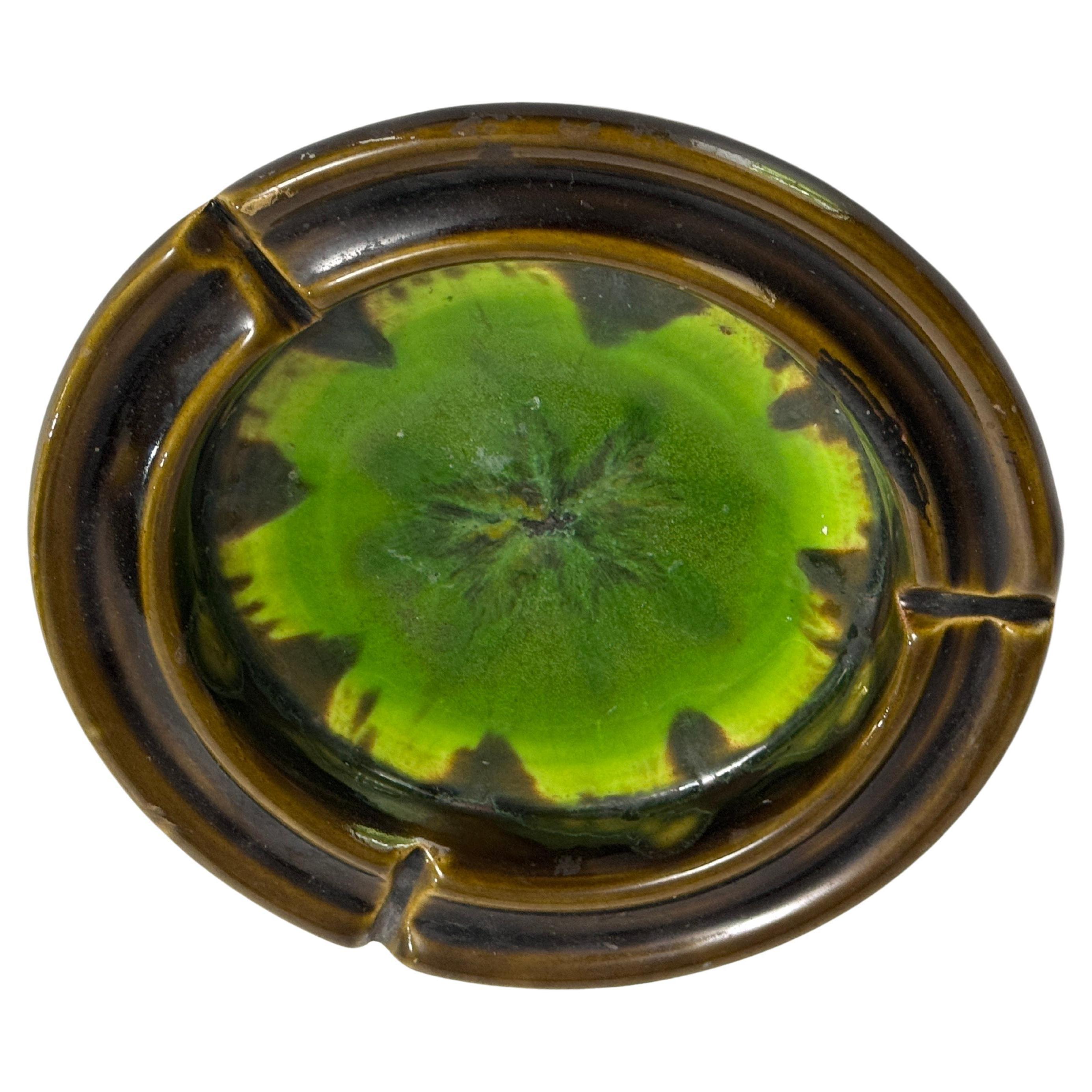 French Ceramic Vide Poche from France 1960 Multicolor Color, Rond Shape Brown and Green For Sale