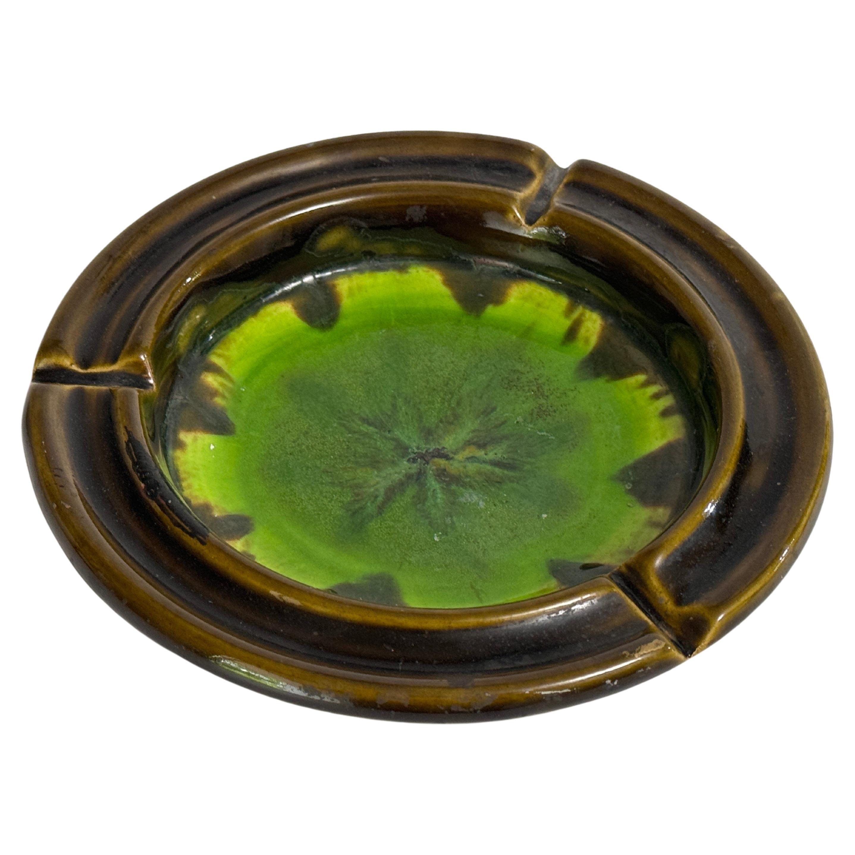 Ceramic Vide Poche from France 1960 Multicolor Color, Rond Shape Brown and Green