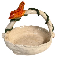 Ceramic Vide Poche with a handle with a sculpted Bird Circa 1960 France