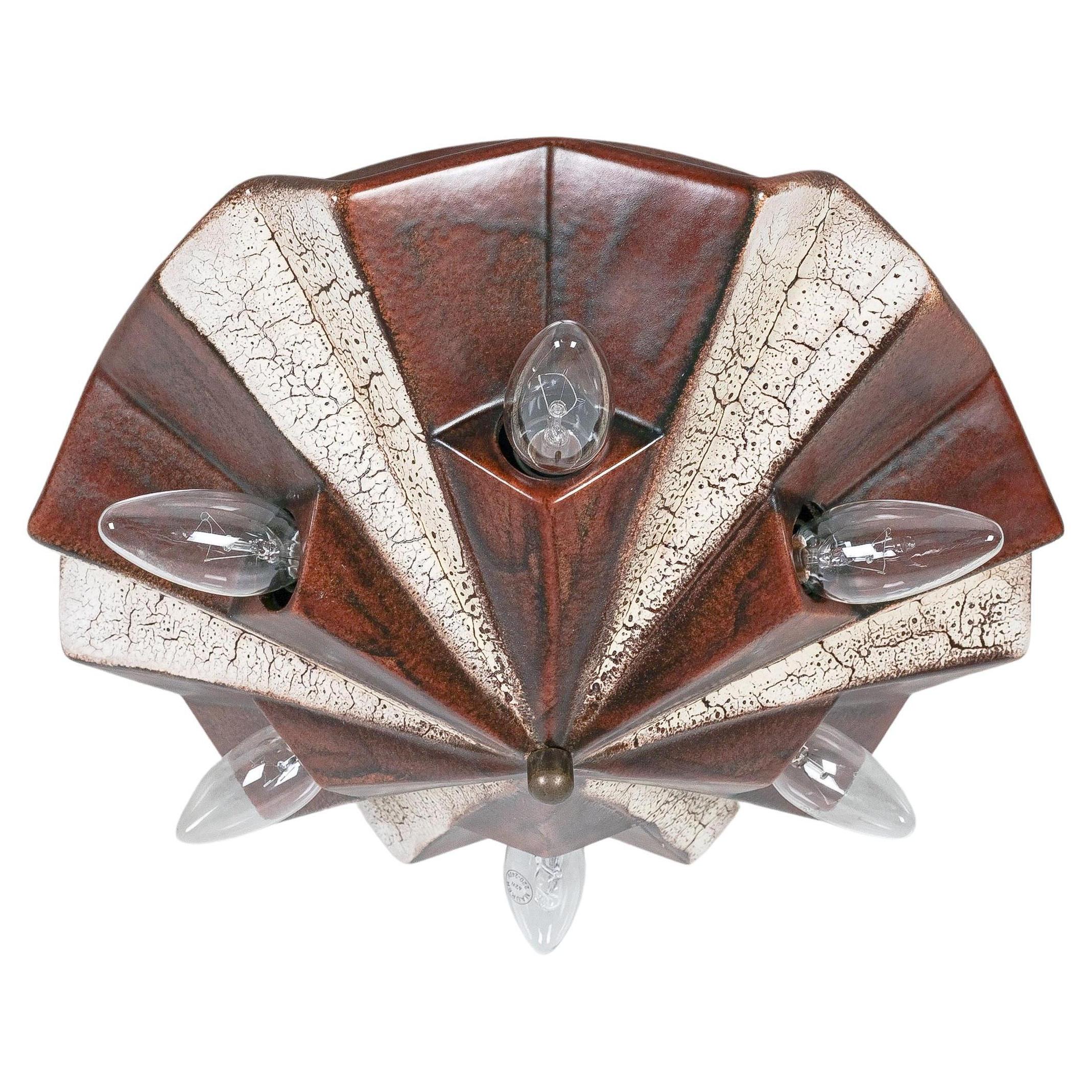 Ceramic Vintage Flush Mount Brown Ceiling Lamp, Italy, Midcentury, 1950 For Sale