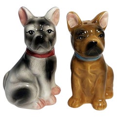 Ceramic Vintage French Bulldog Salt and Pepper Shakers - A Pair