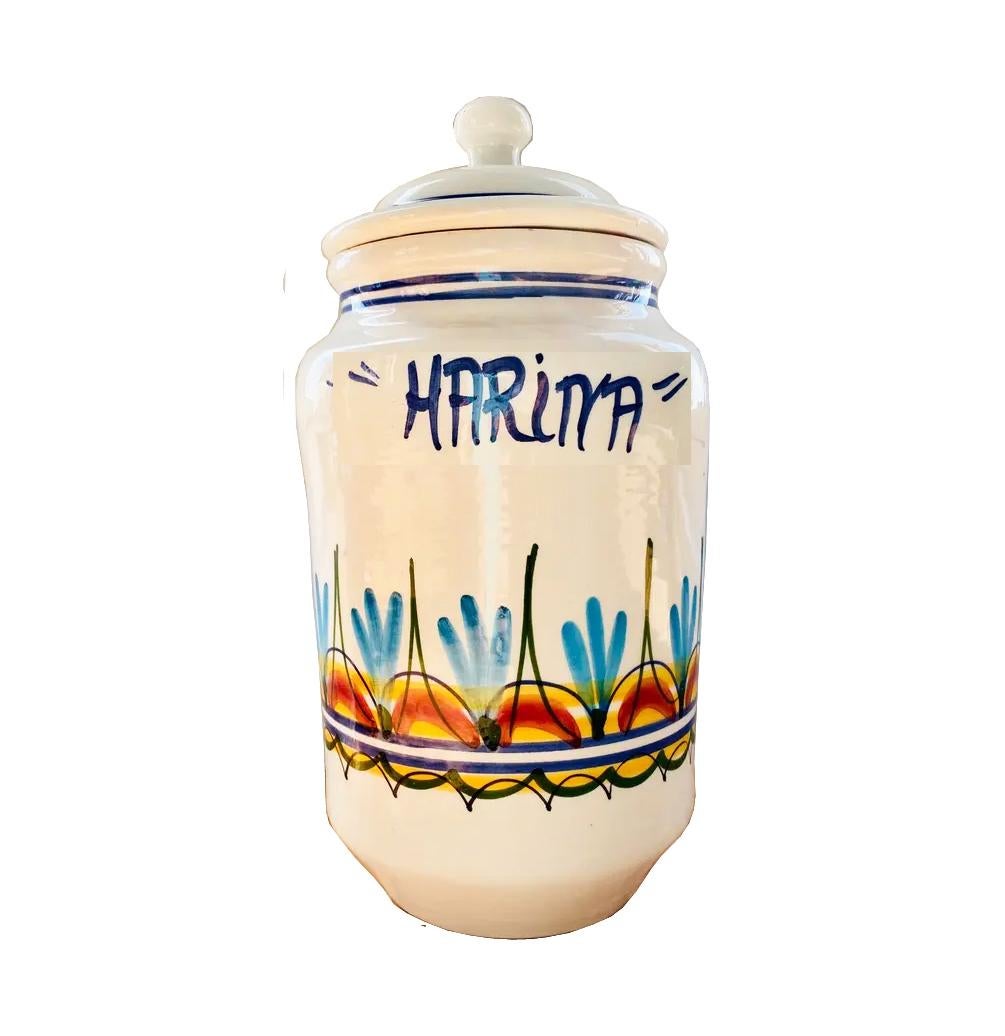 Kitchen Jars 6 Large Popular  Ceramic Vintage , Never Used. Blu and White , Spain For Sale 6