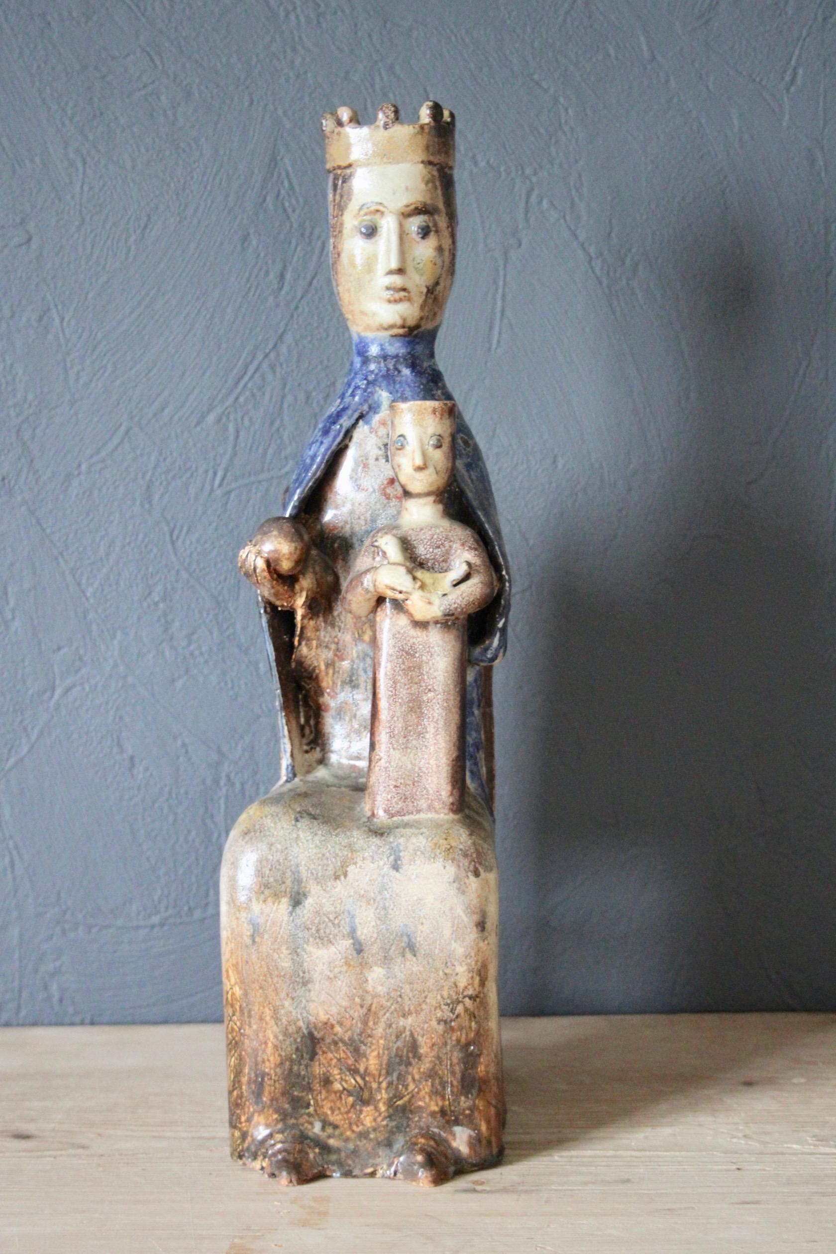 European Ceramic Virgin with Child For Sale