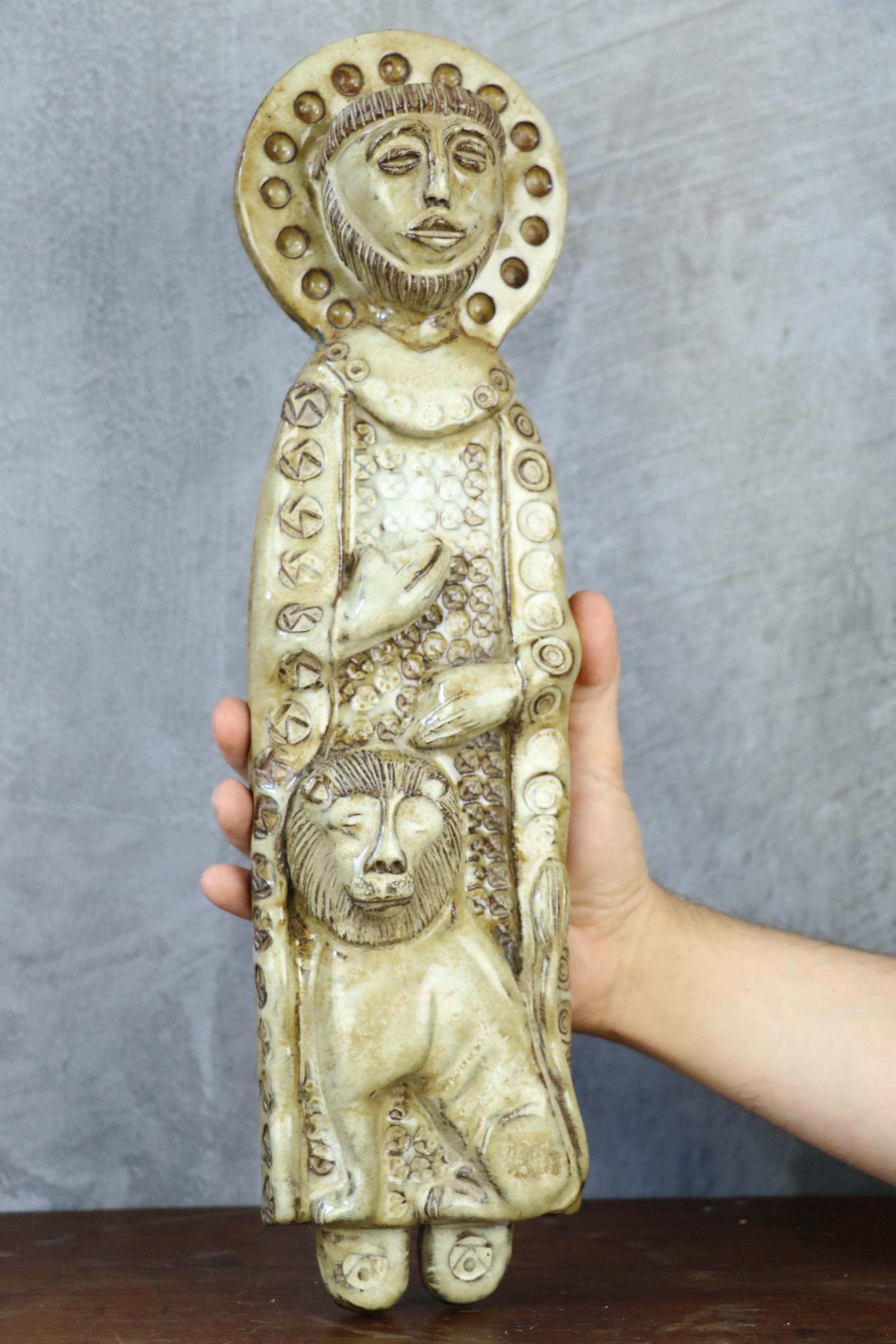 European Ceramic wall decoration of Saint Mark by the french ceramist Robert Chiazzo For Sale