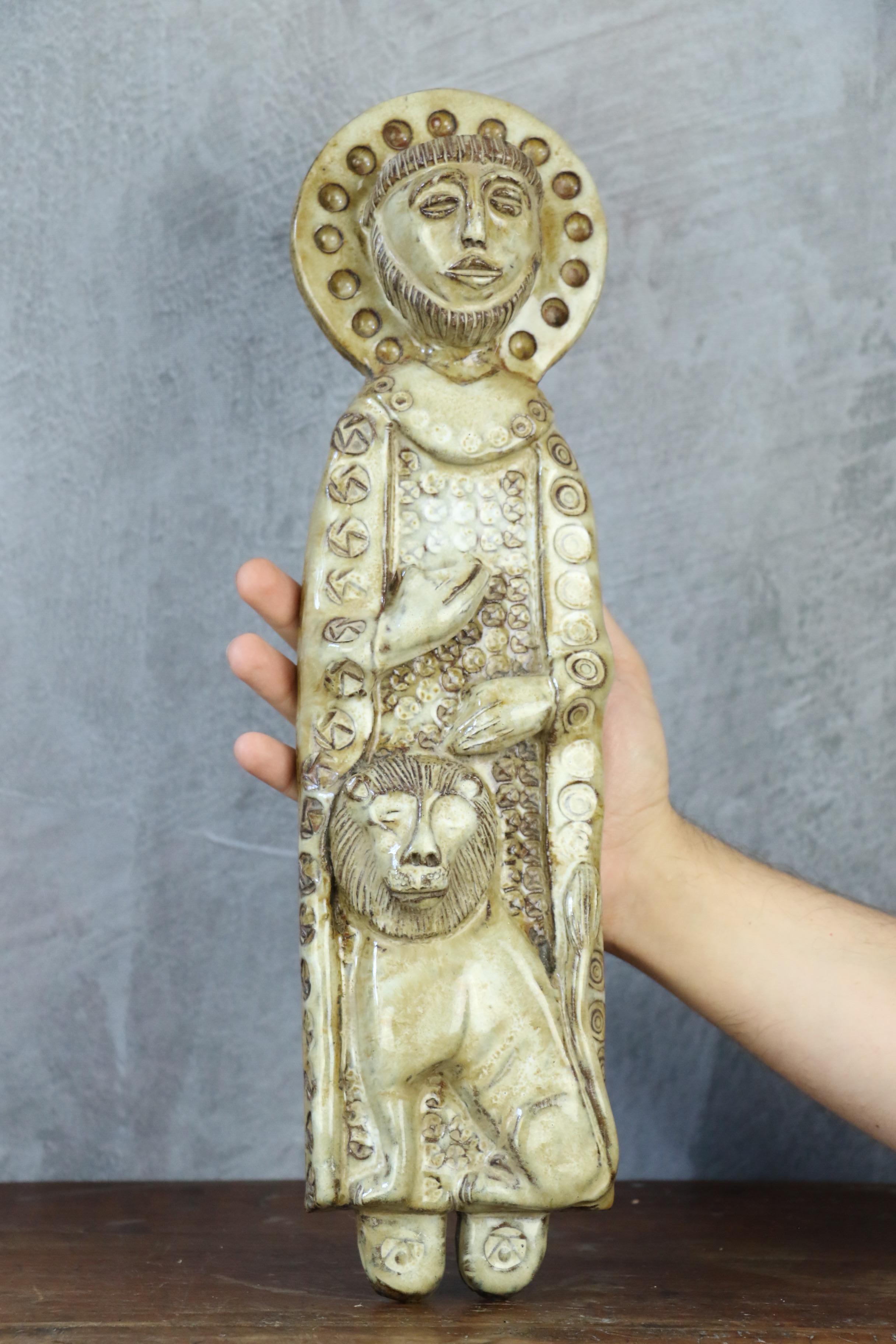 Ceramic wall decoration of Saint Mark by the french ceramist Robert Chiazzo For Sale 2