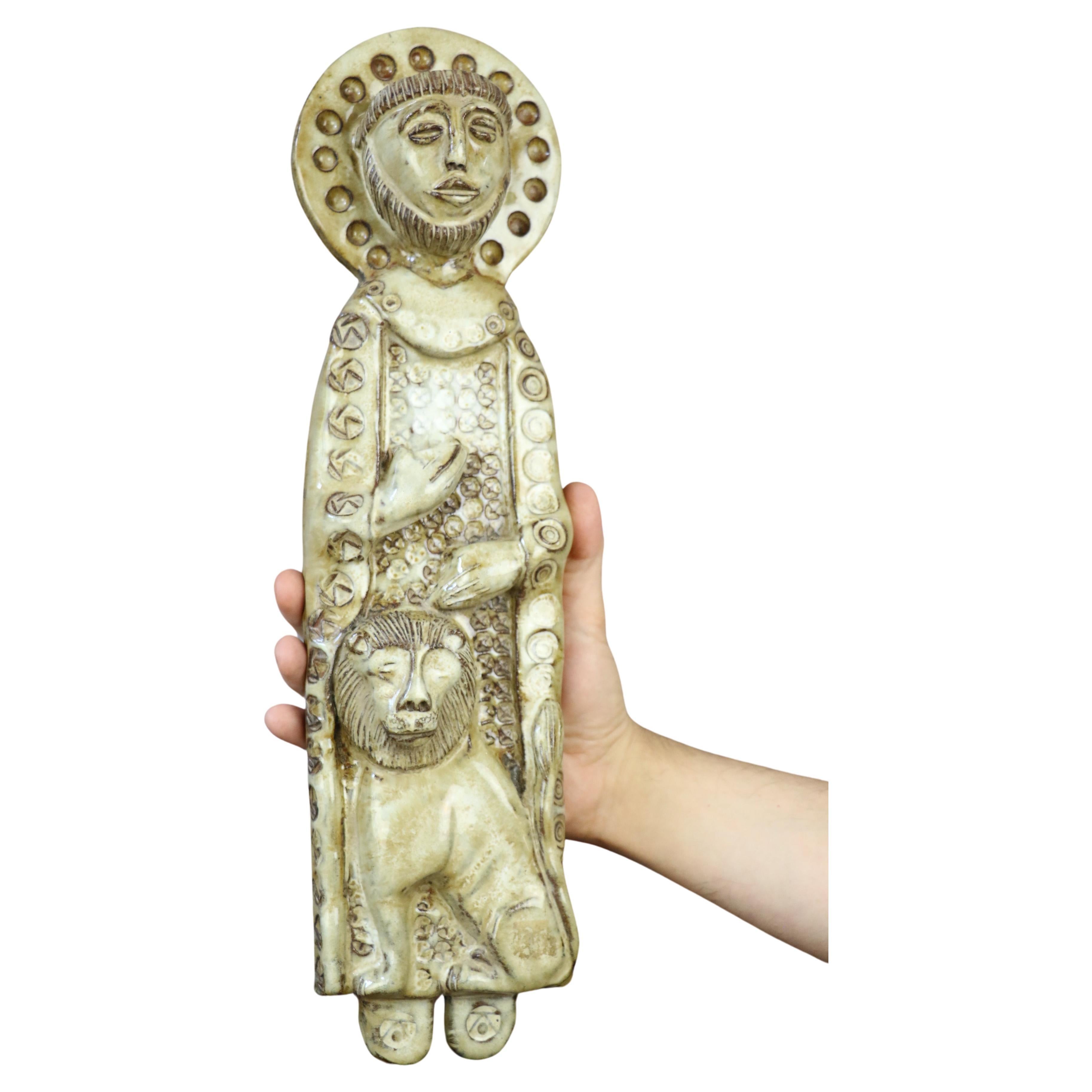 Ceramic wall decoration of Saint Mark by the french ceramist Robert Chiazzo For Sale