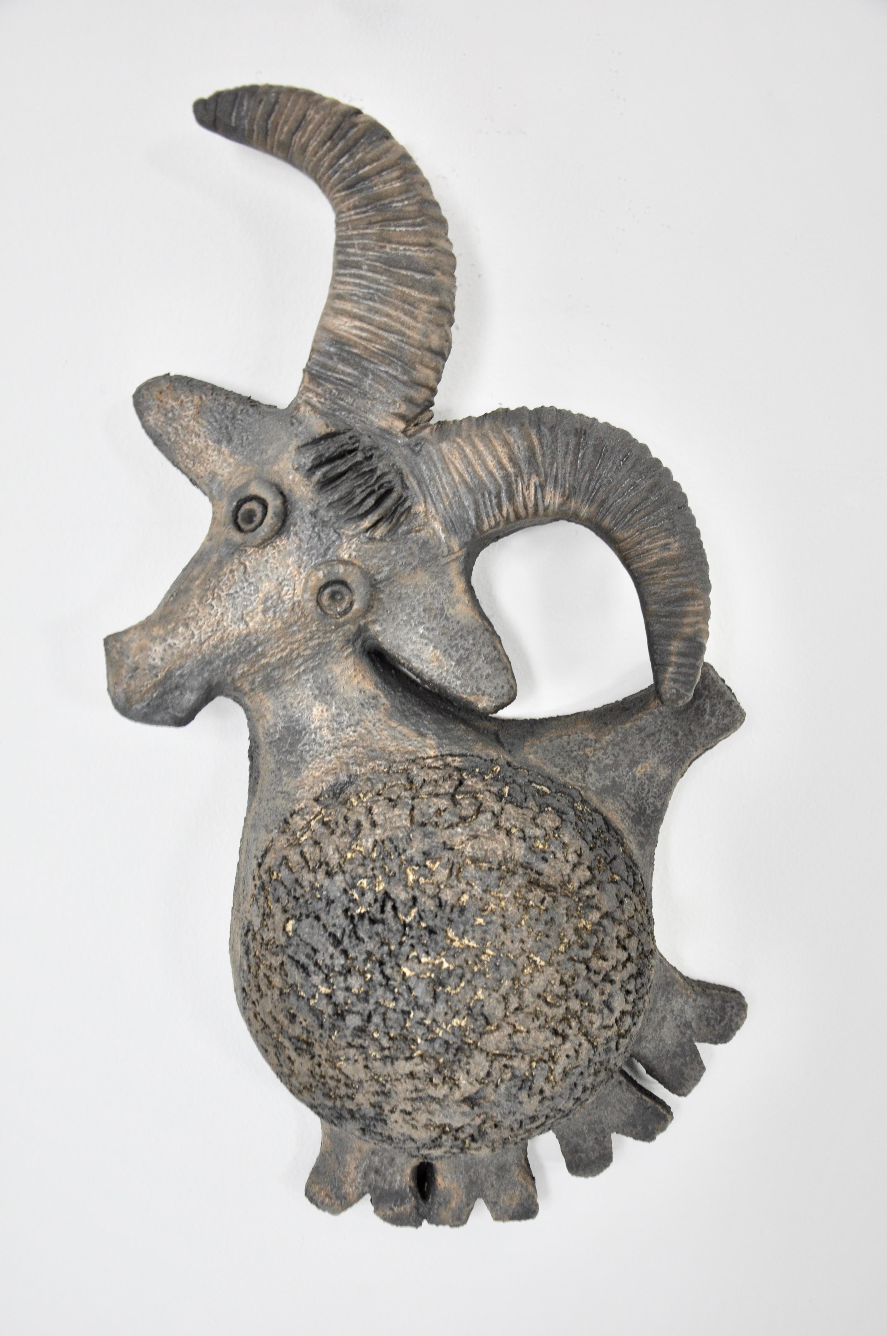 Late 20th Century Ceramic wall goat by Dominique Pouchain For Sale