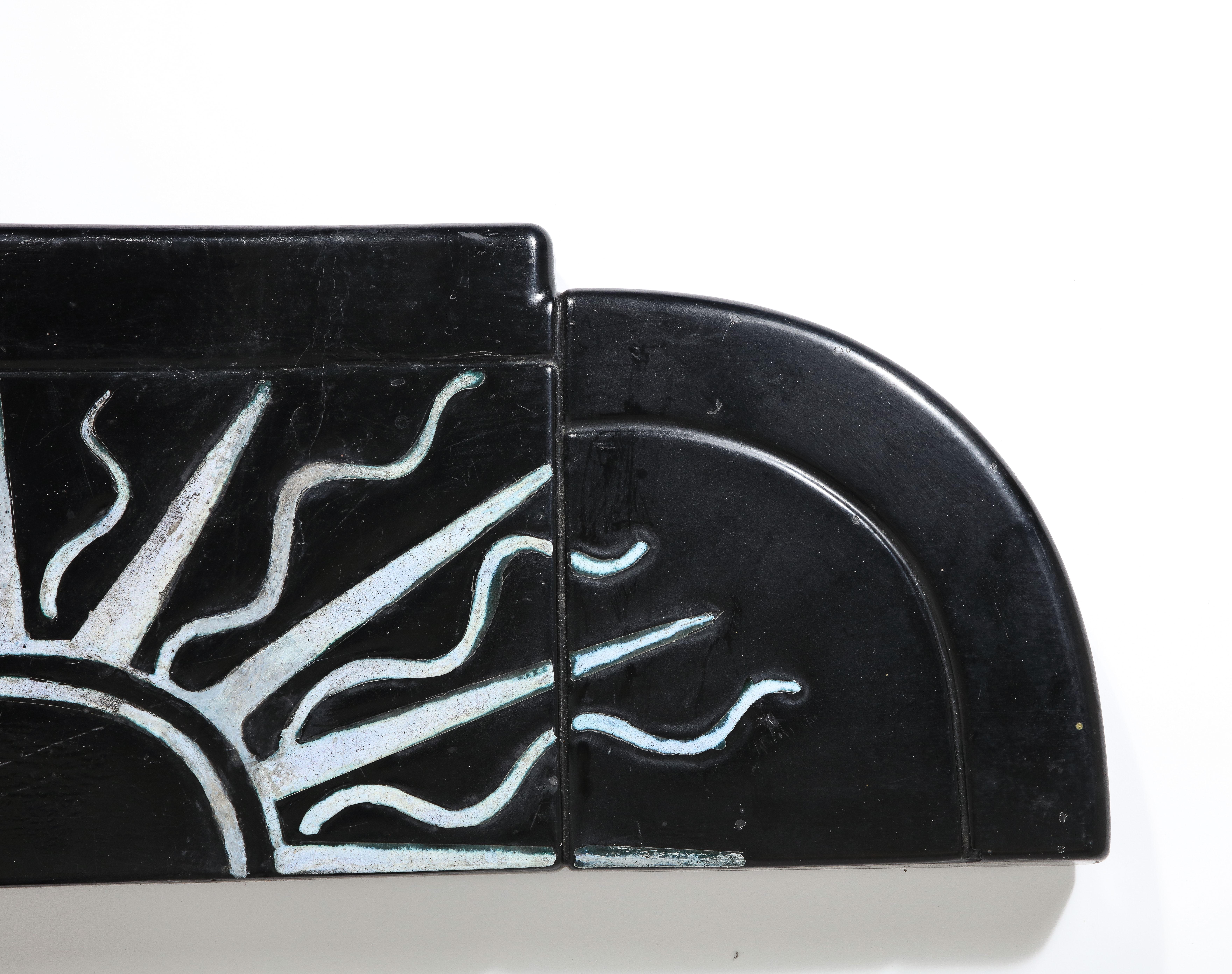 Mid-Century Modern Georges Jouve Style Ceramic Wall Hanging Console with Deco Motif, France 1950's For Sale