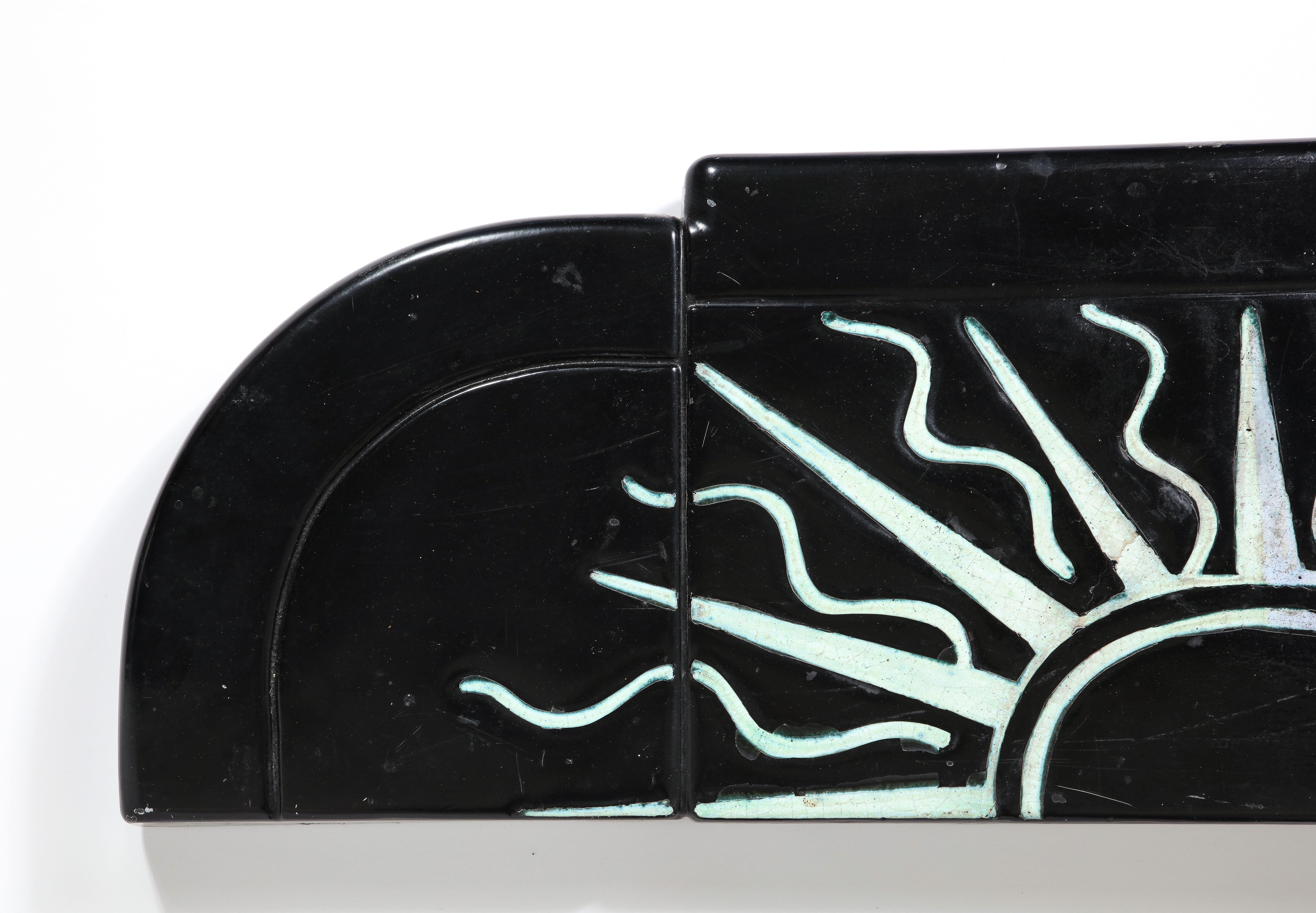 Georges Jouve Style Ceramic Wall Hanging Console with Deco Motif, France 1950's In Good Condition For Sale In New York, NY