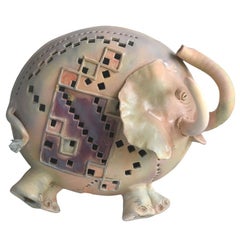 Vintage Ceramic Wall Lamp with Elephant Decoration by Alexandre Constanta