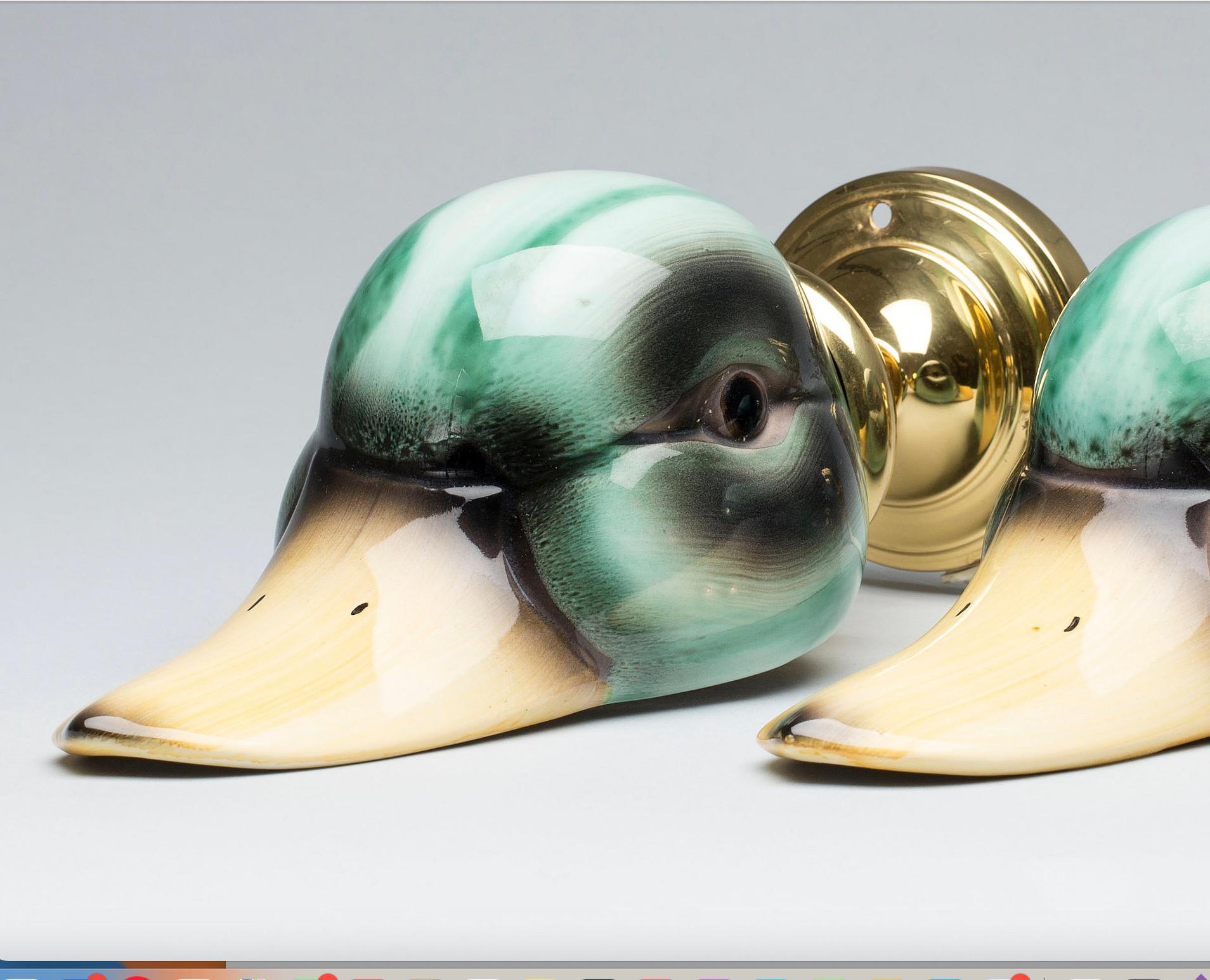 Mid-Century Modern Ceramic Wall Light Duck Head Shape on Brass Sweden 1960s Signed