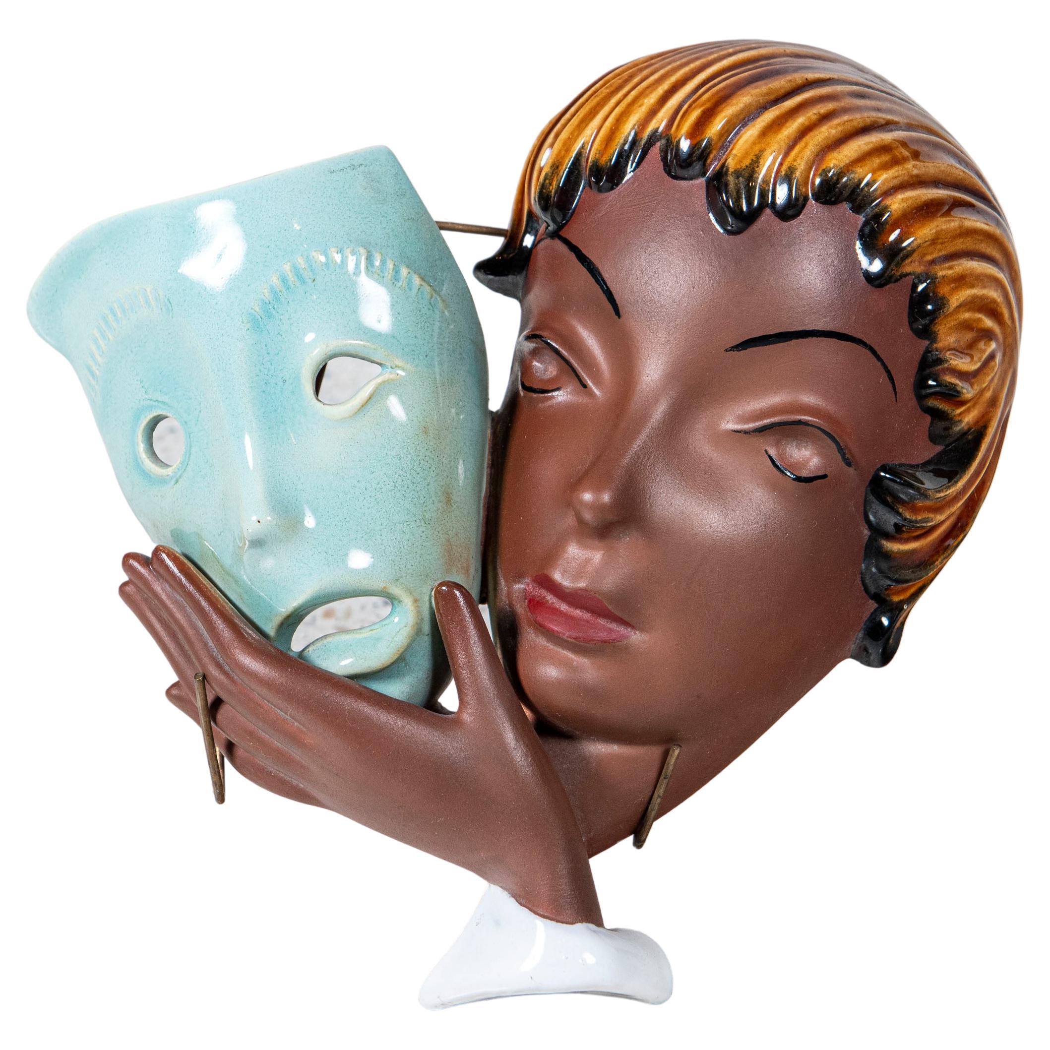 Ceramic Wall Mask by Goldscheider, Vienna, circa 1950 For Sale