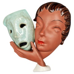 Vintage Ceramic wall mask from Goldscheider. 1940 - 1950