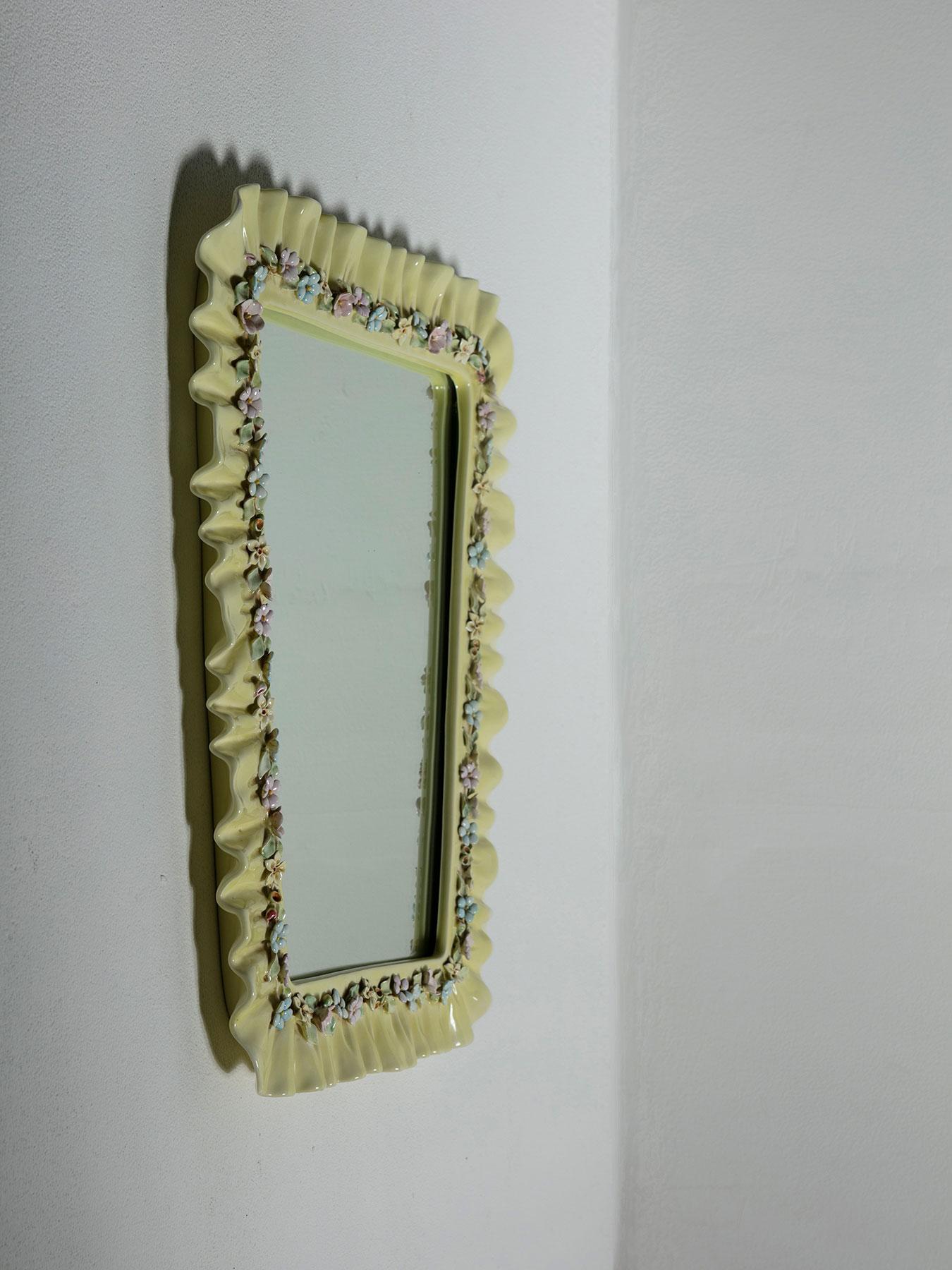 Italian Ceramic Wall Mirror Attributed to Lenci