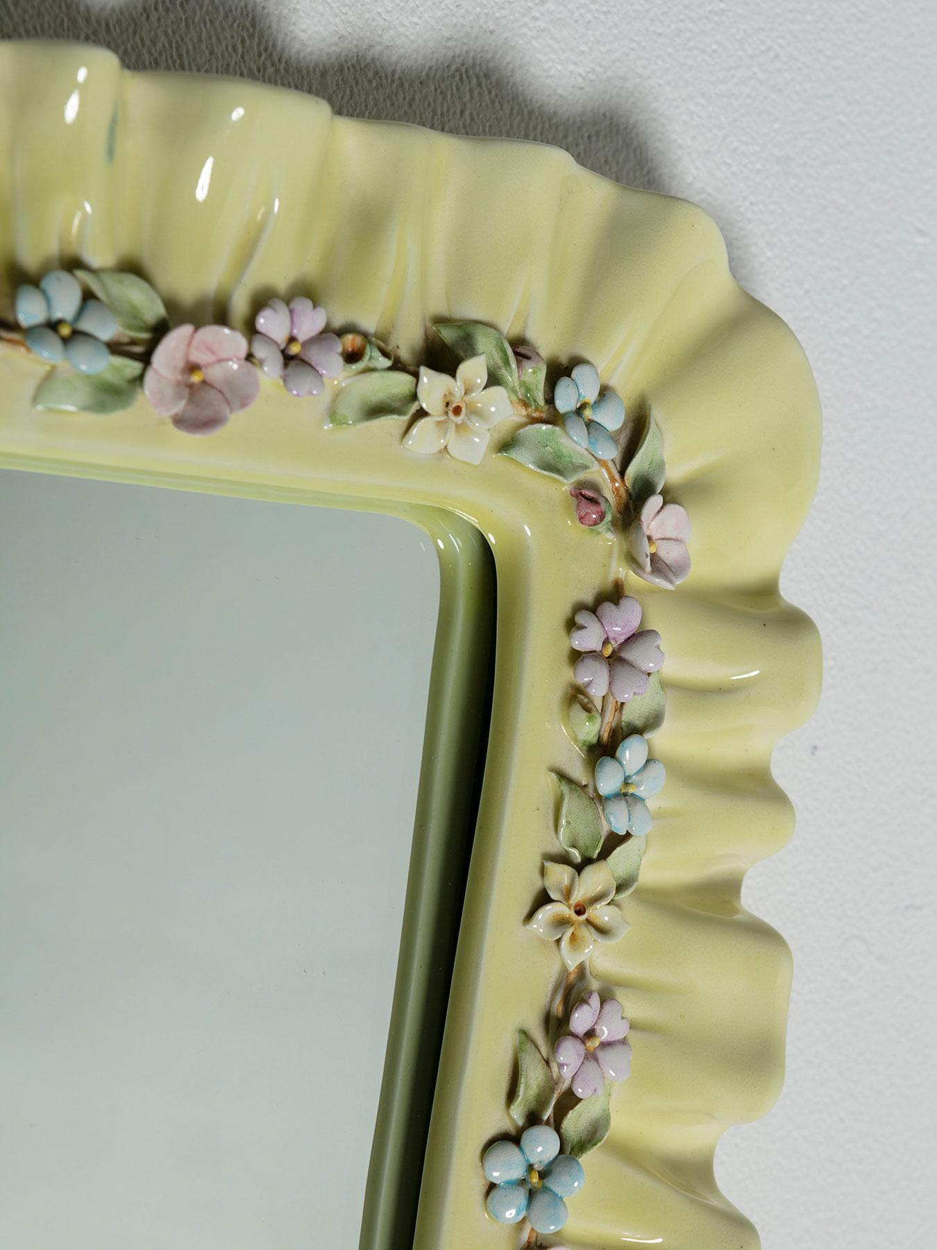 Mid-20th Century Ceramic Wall Mirror Attributed to Lenci