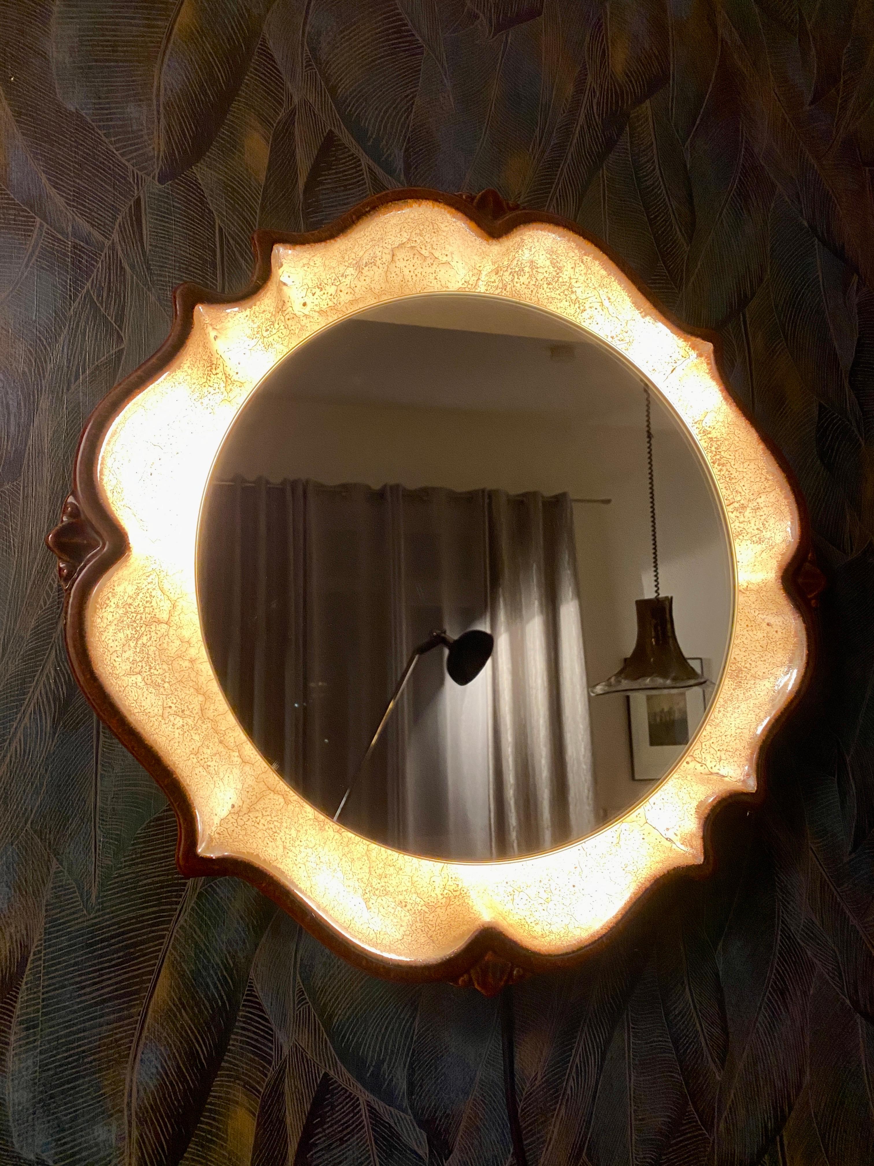 Mid-Century Modern Ceramic wall mirror from PAN For Sale
