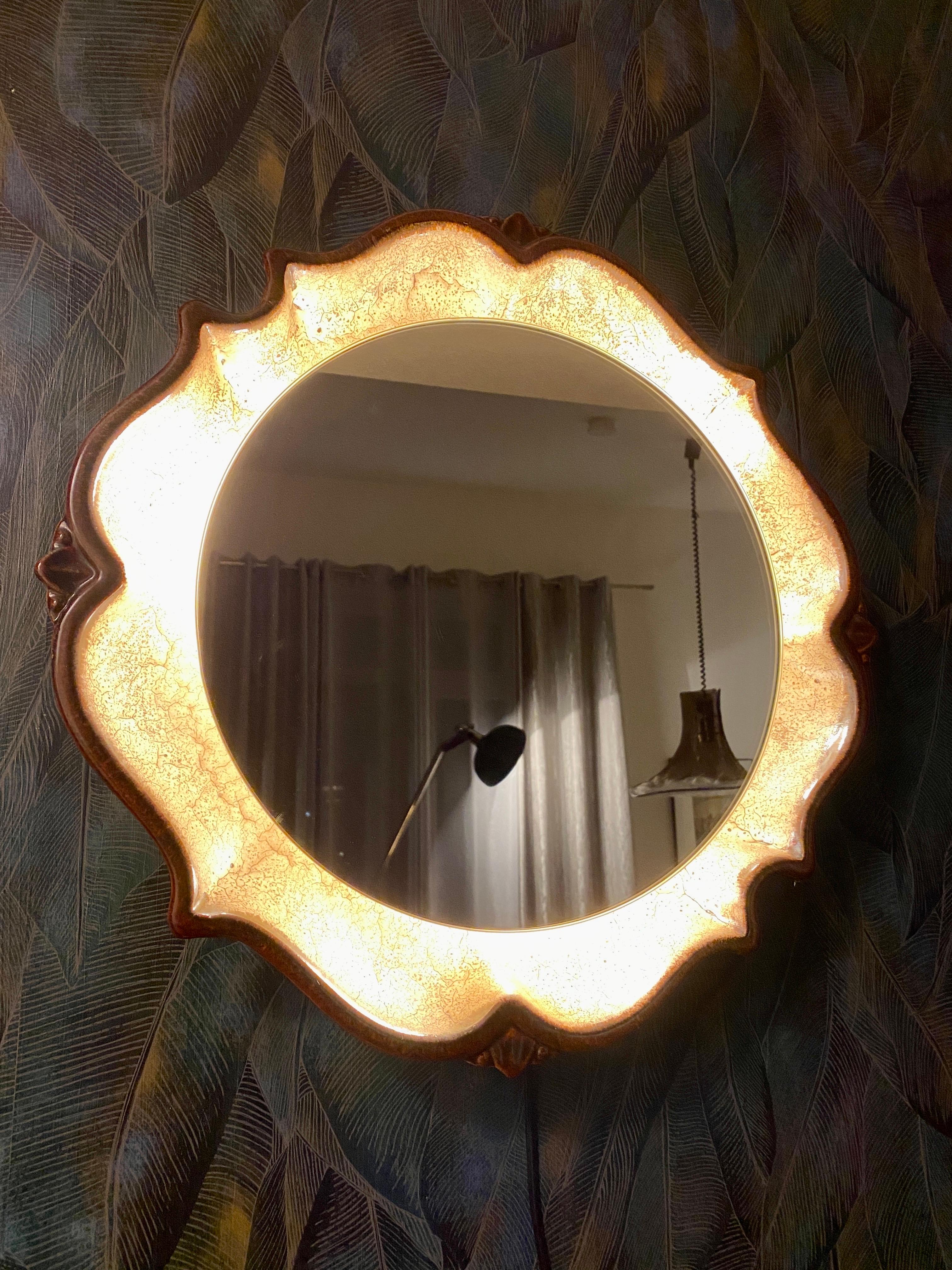 Bamboo Ceramic wall mirror from PAN For Sale