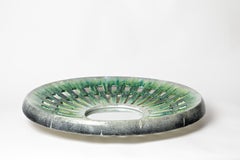 Ceramic Wall Mirror Green and Grey Mid-20th Century Decoration