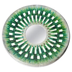 Ceramic Wall Mirror Green and Grey Mid-20th Century Decoration