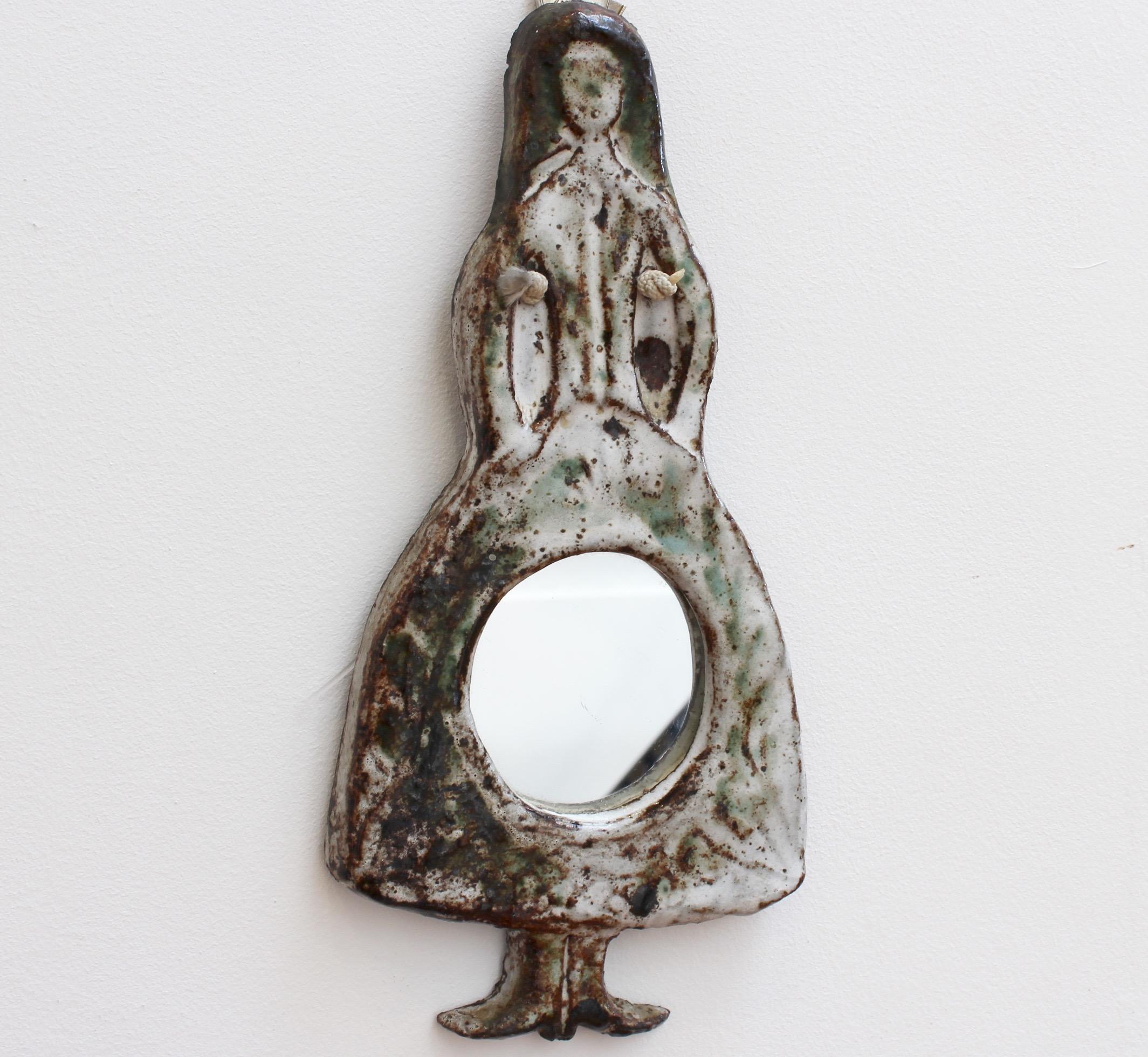 Mid-20th Century Ceramic Wall Mirror in Female Form by Albert Thiry, circa 1960s