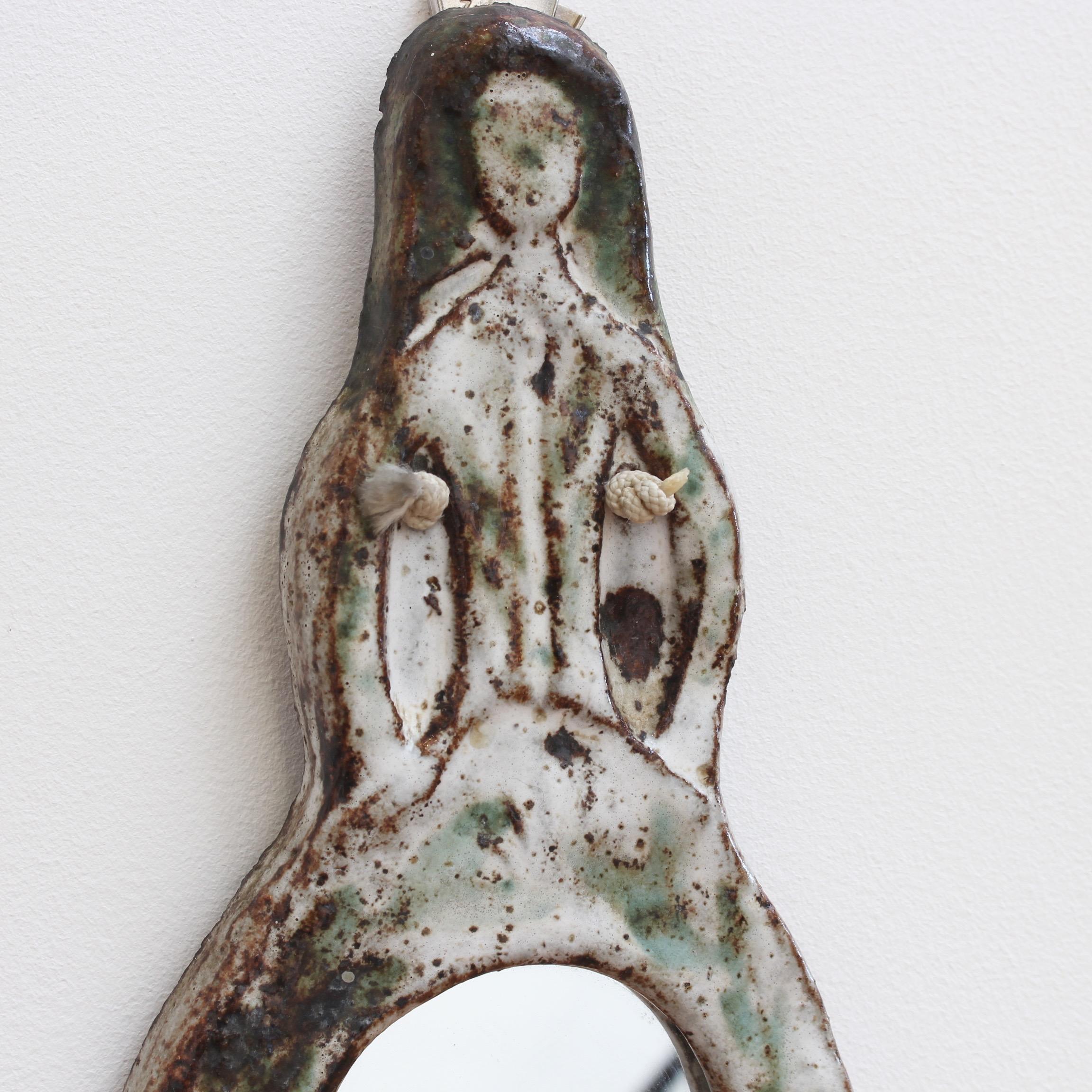 Ceramic Wall Mirror in Female Form by Albert Thiry, circa 1960s 1