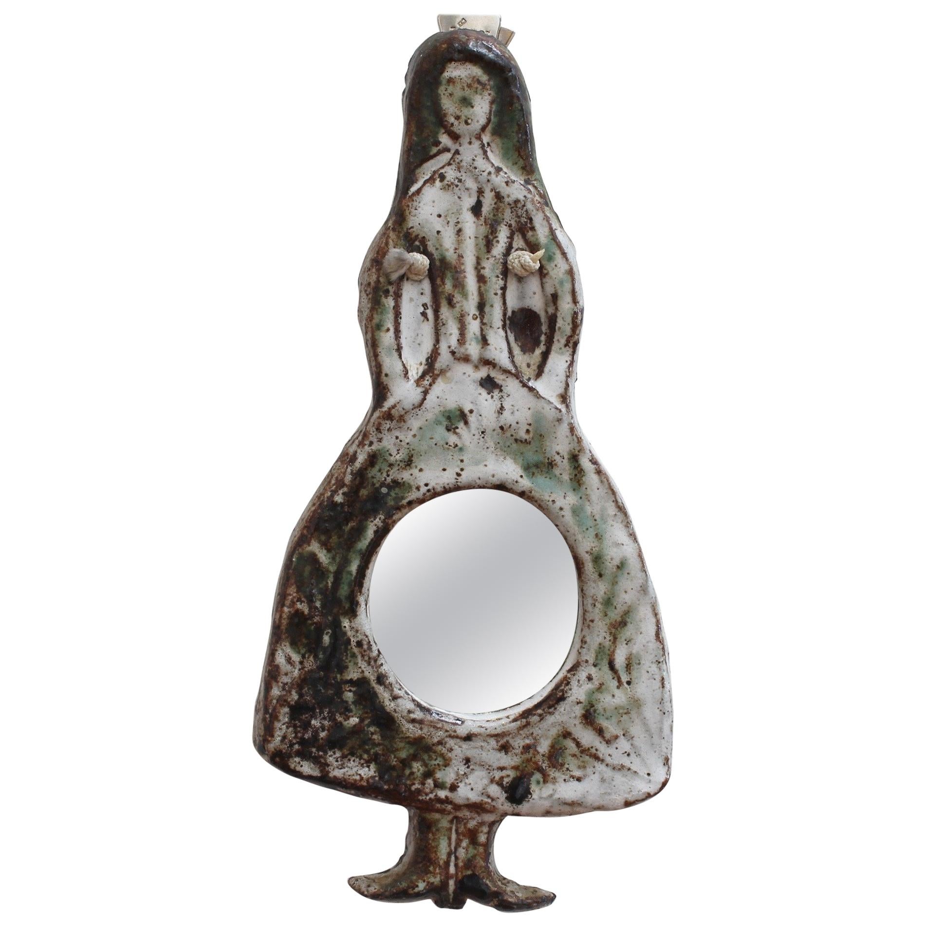 Ceramic Wall Mirror in Female Form by Albert Thiry, circa 1960s