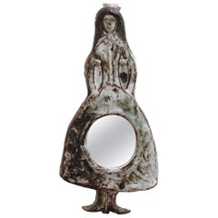 Ceramic Wall Mirror in Female Form by Albert Thiry, circa 1960s