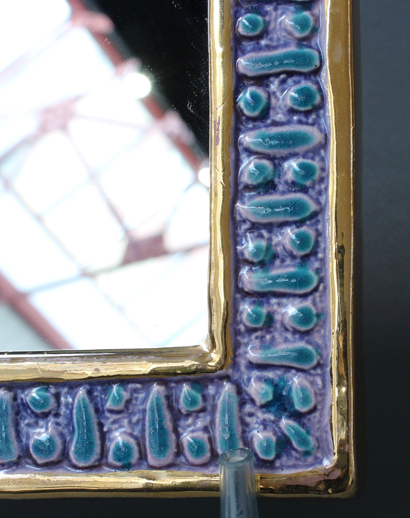 Ceramic Wall Mirror with Enamel Glaze Attributed to François Lembo, circa 1970s 5