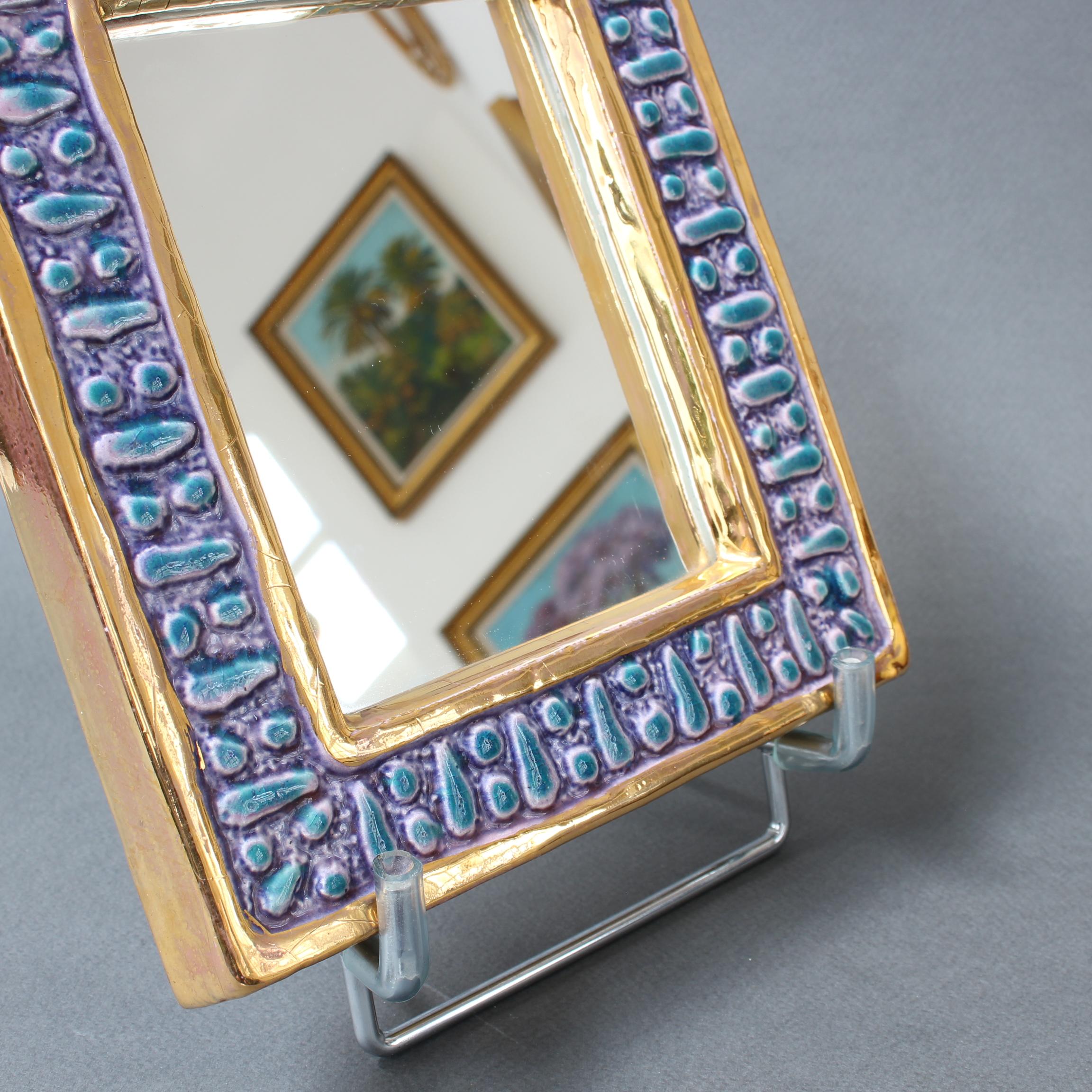 Ceramic Wall Mirror with Enamel Glaze Attributed to François Lembo, circa 1970s 6