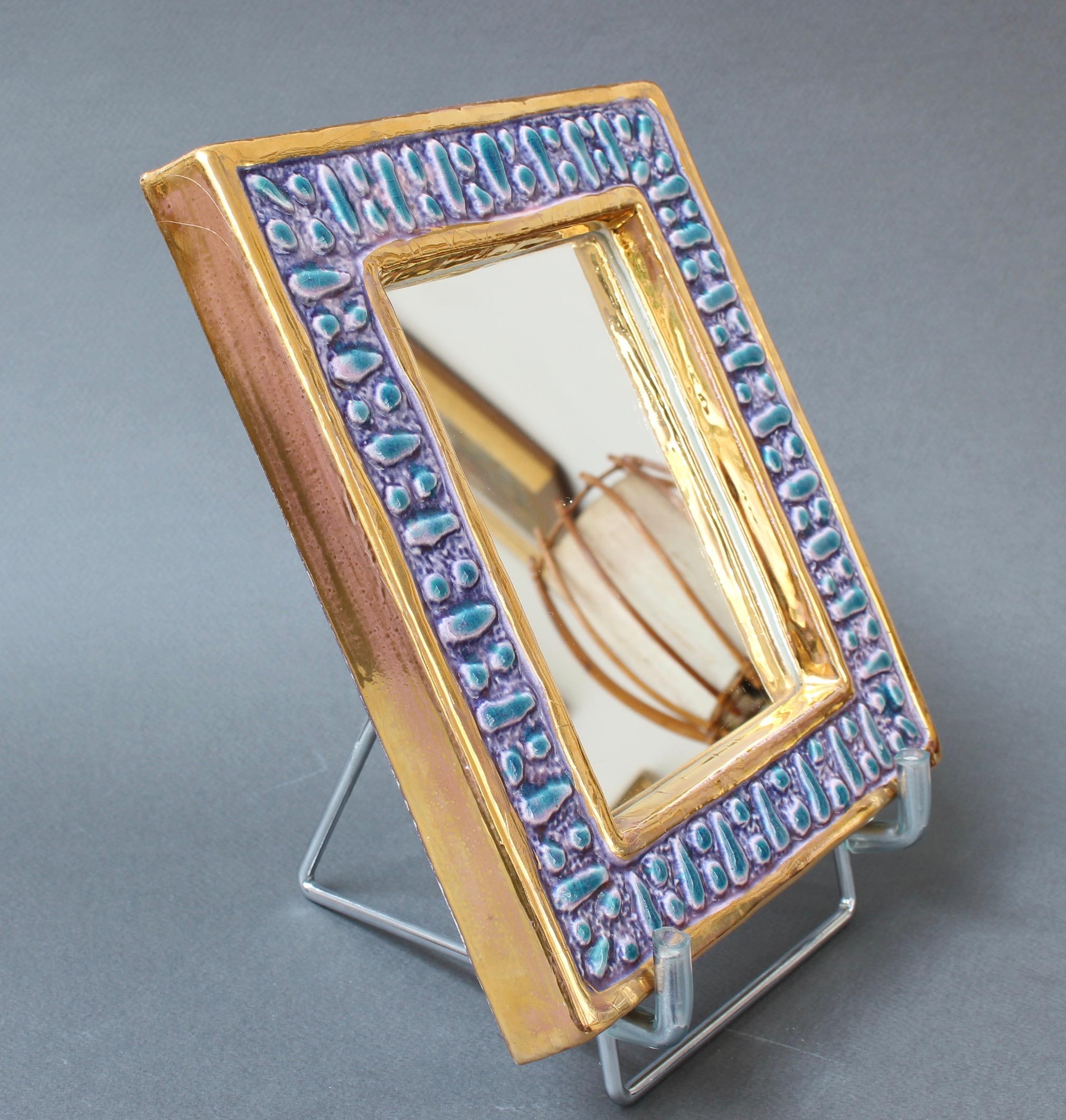 Ceramic Wall Mirror with Enamel Glaze Attributed to François Lembo, circa 1970s 9