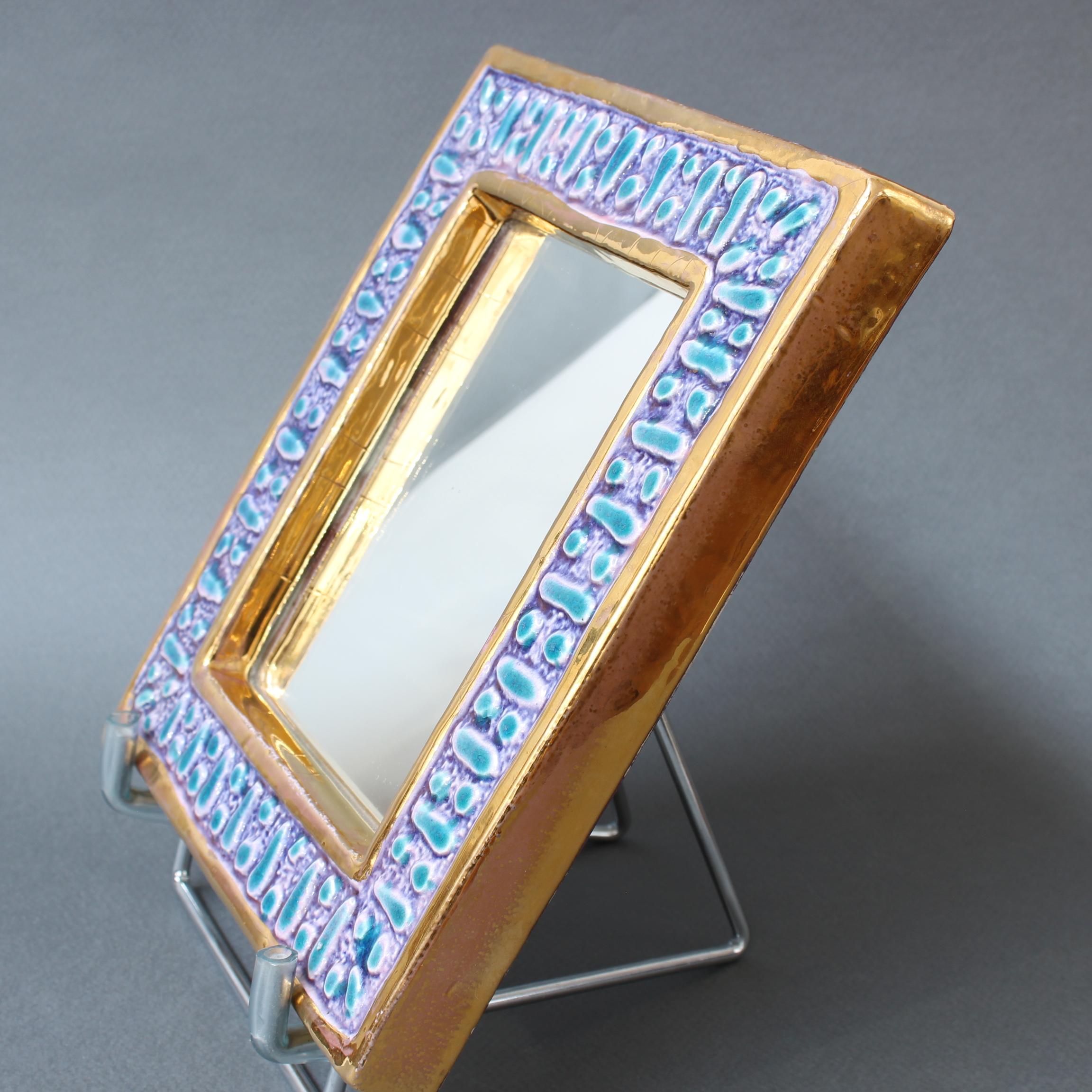 Ceramic Wall Mirror with Enamel Glaze Attributed to François Lembo, circa 1970s 10