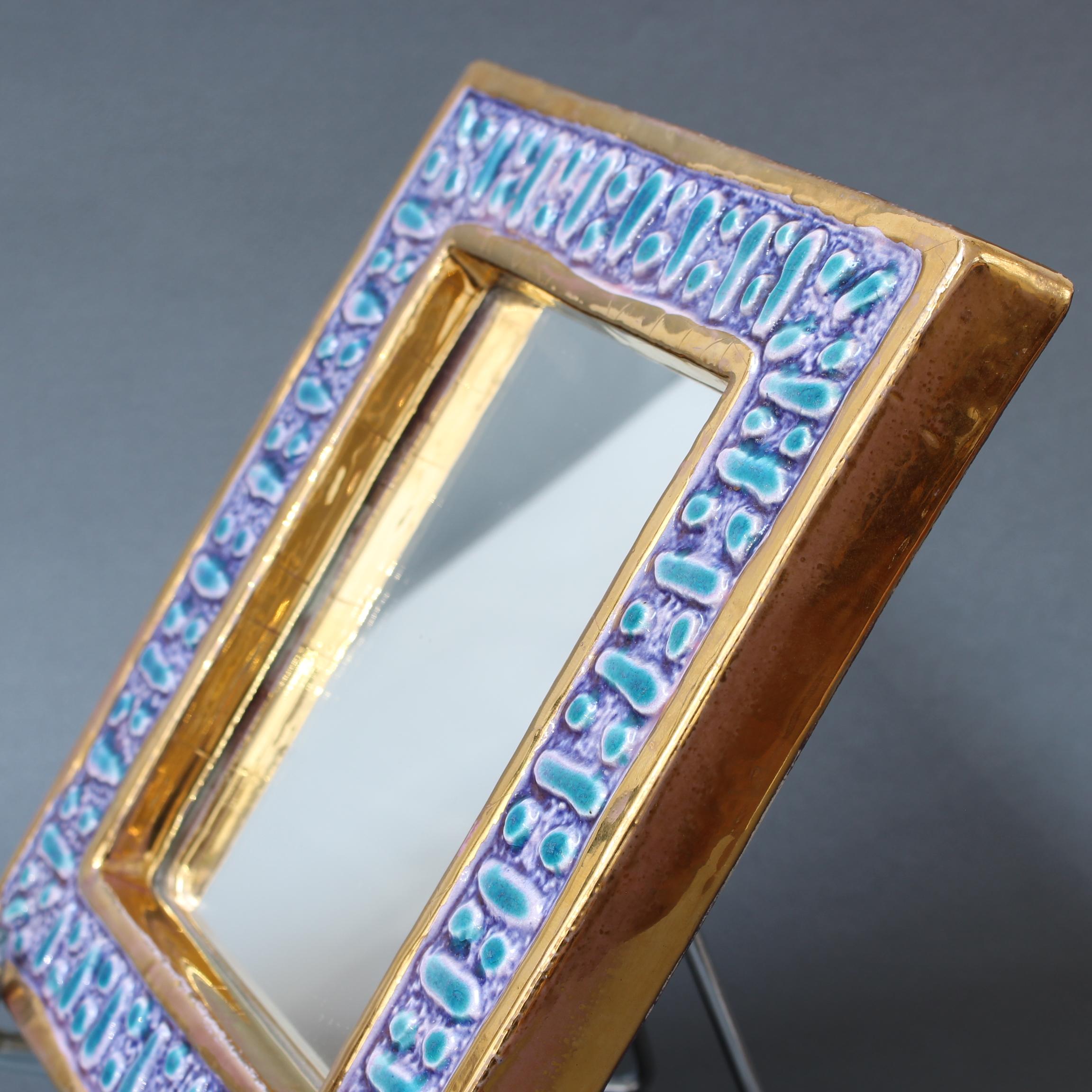 Ceramic Wall Mirror with Enamel Glaze Attributed to François Lembo, circa 1970s 11
