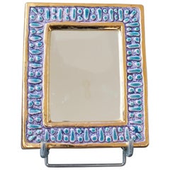 Ceramic Wall Mirror with Enamel Glaze Attributed to François Lembo, circa 1970s