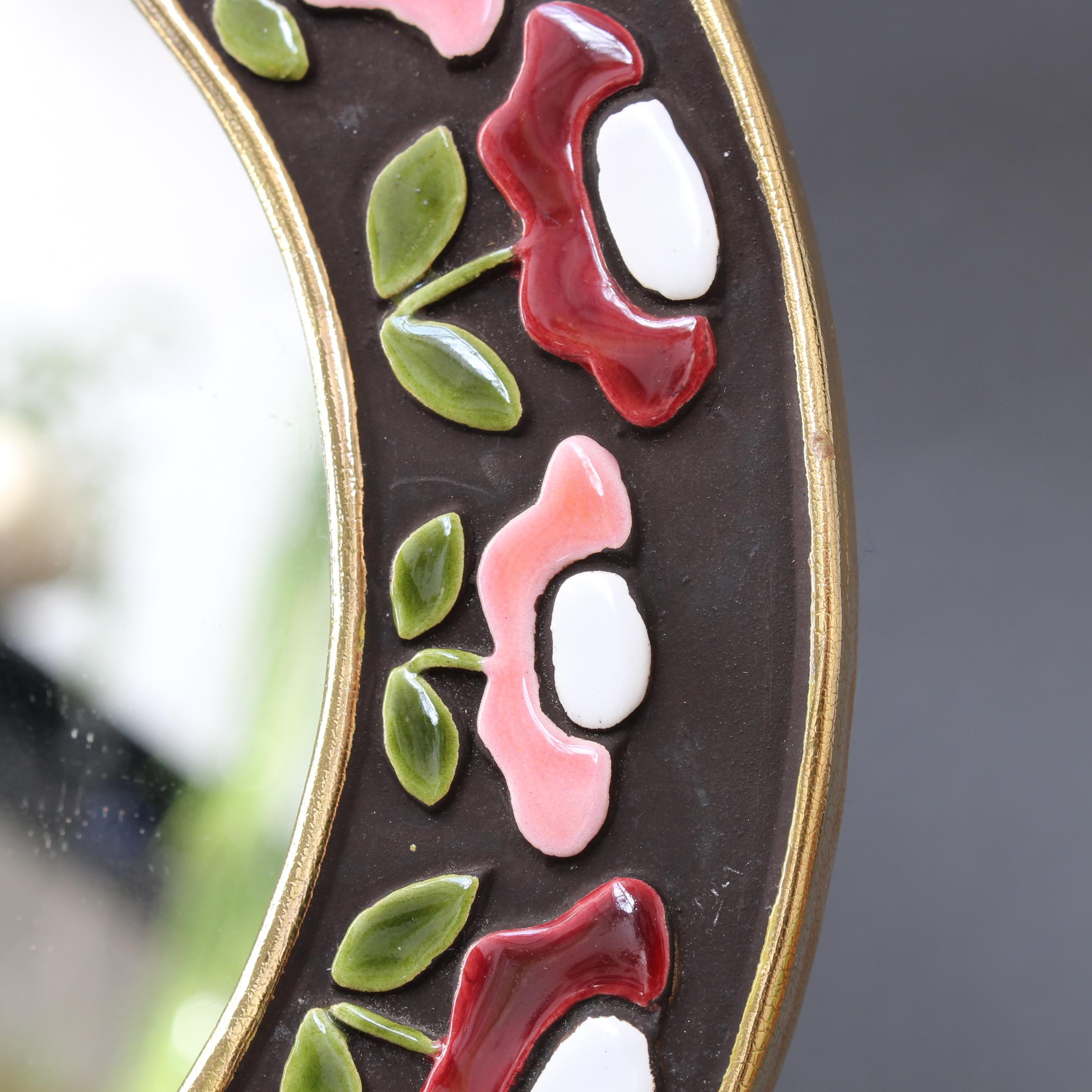 Ceramic Wall Mirror with Flower Motif by Mithé Espelt, circa 1960s 3
