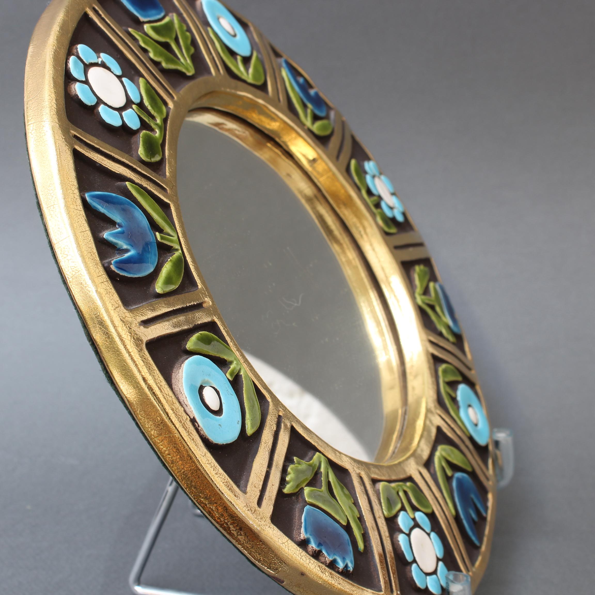 Ceramic Wall Mirror with Flower Motif by Mithé Espelt, 'circa 1960s' 3