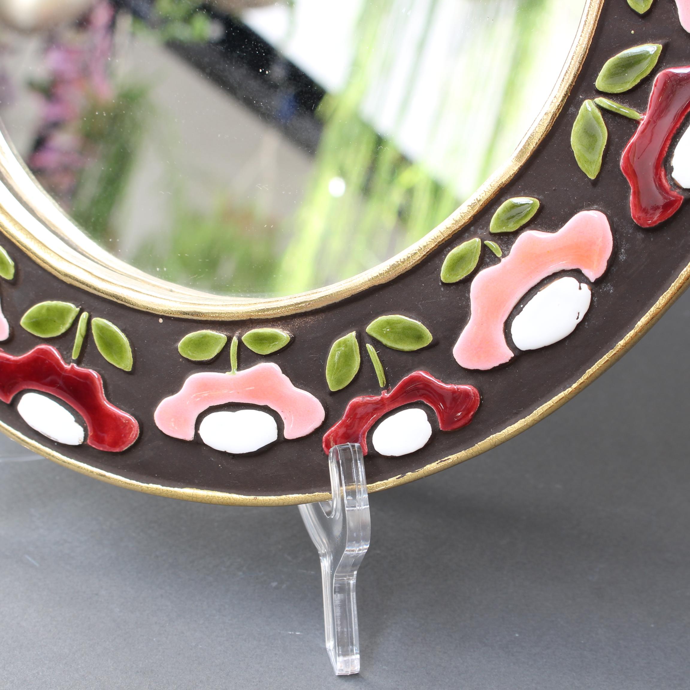 Ceramic Wall Mirror with Flower Motif by Mithé Espelt, circa 1960s 4