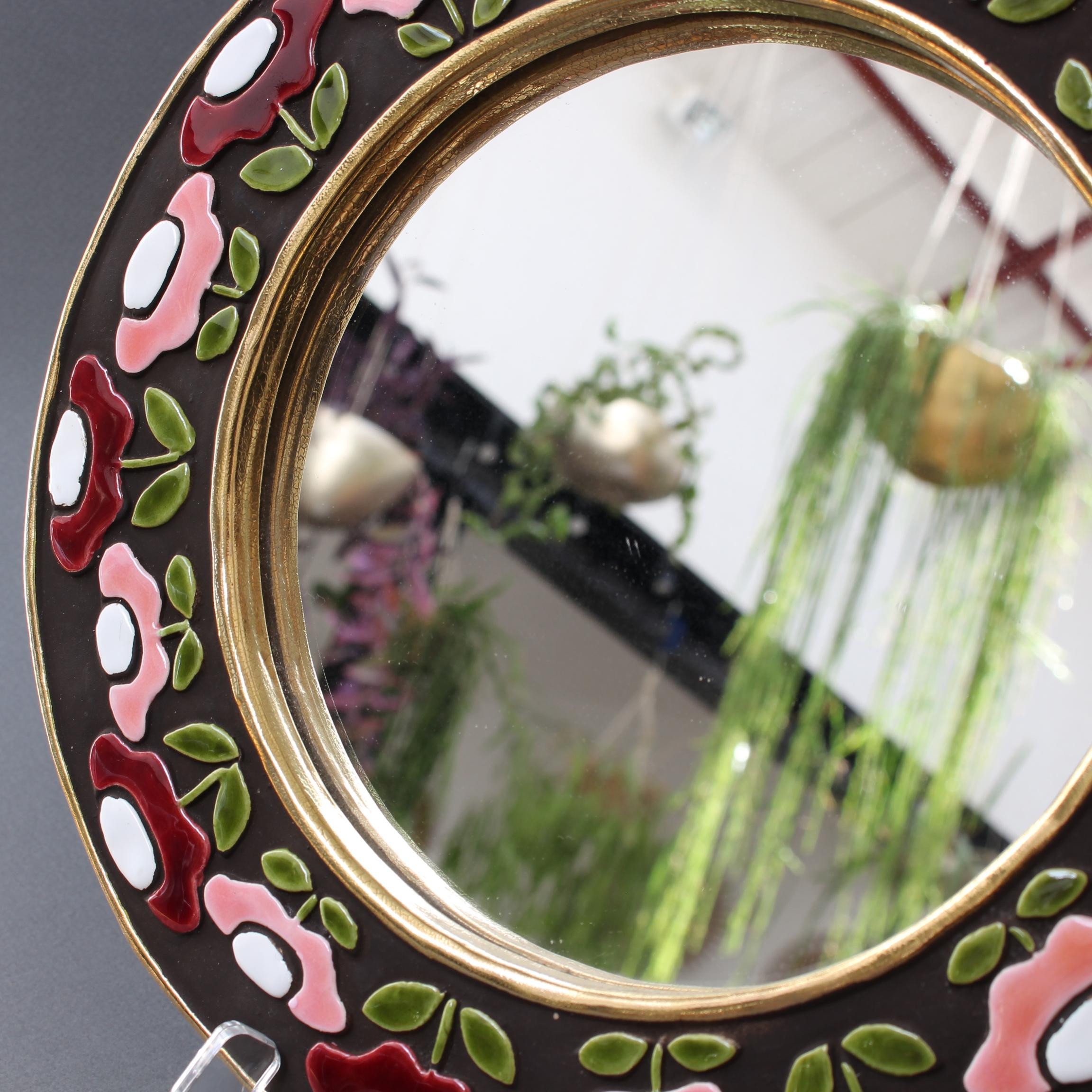 Ceramic Wall Mirror with Flower Motif by Mithé Espelt, circa 1960s 5