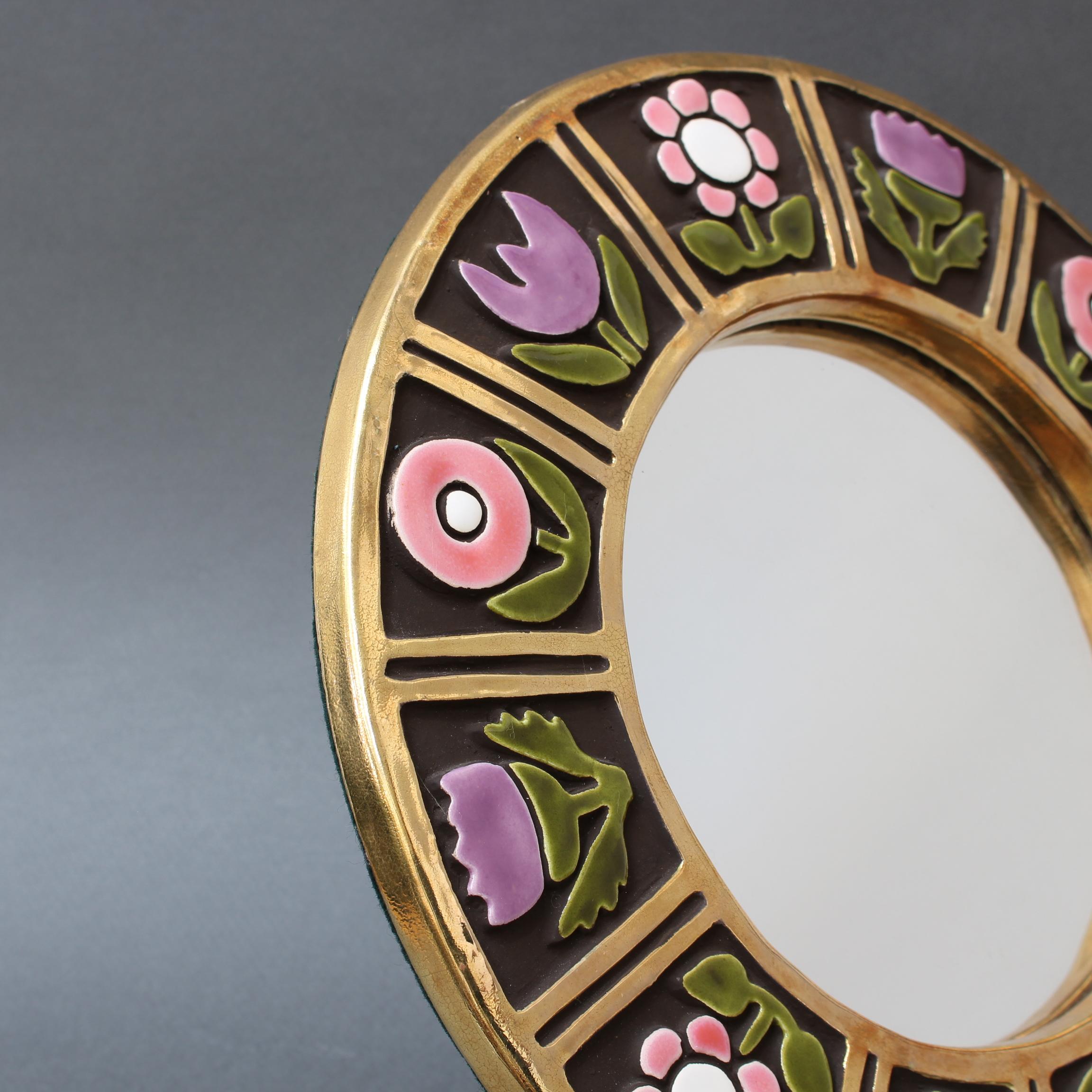 Ceramic Wall Mirror with Flower Motif by Mithé Espelt, circa 1960s 5