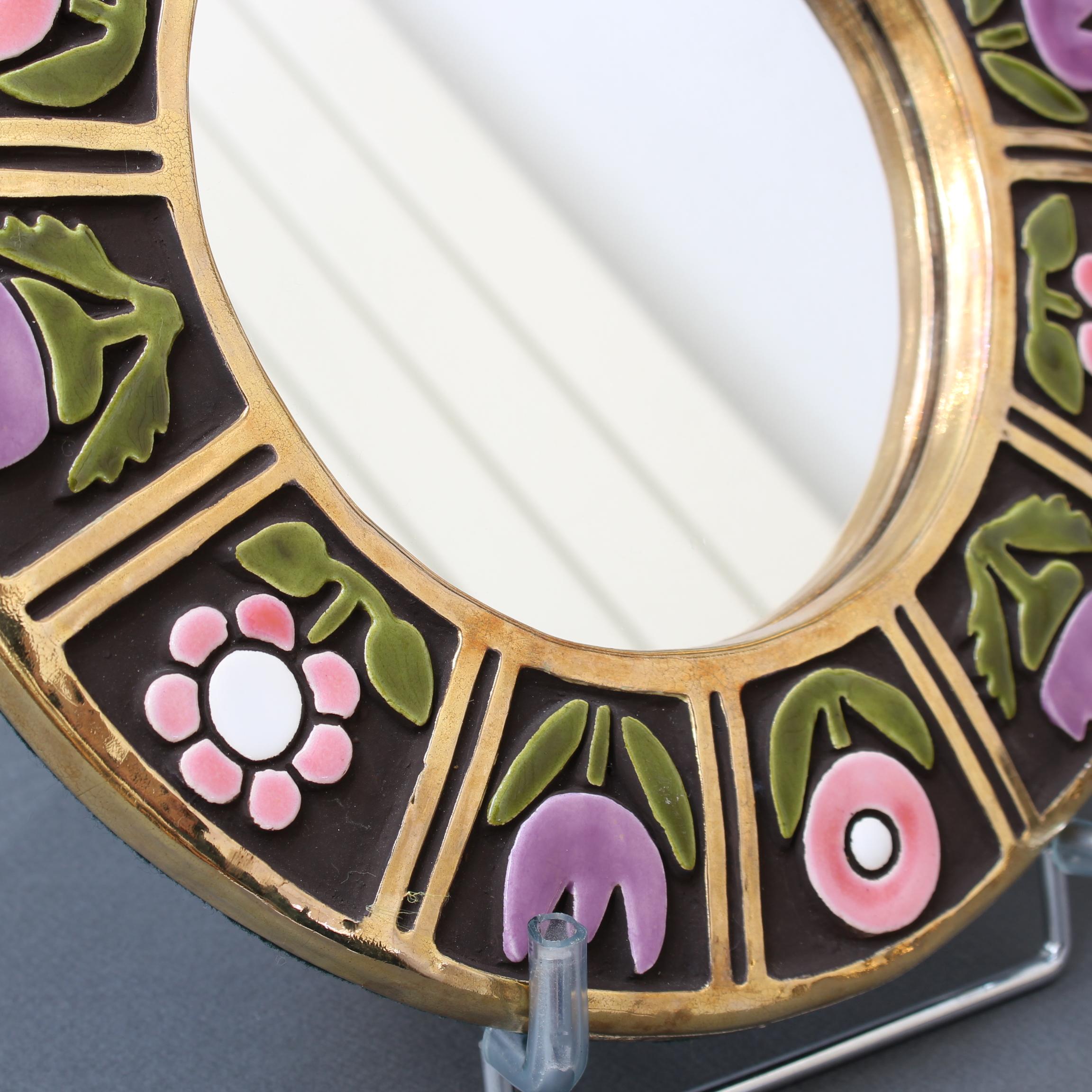 Ceramic Wall Mirror with Flower Motif by Mithé Espelt, circa 1960s 6