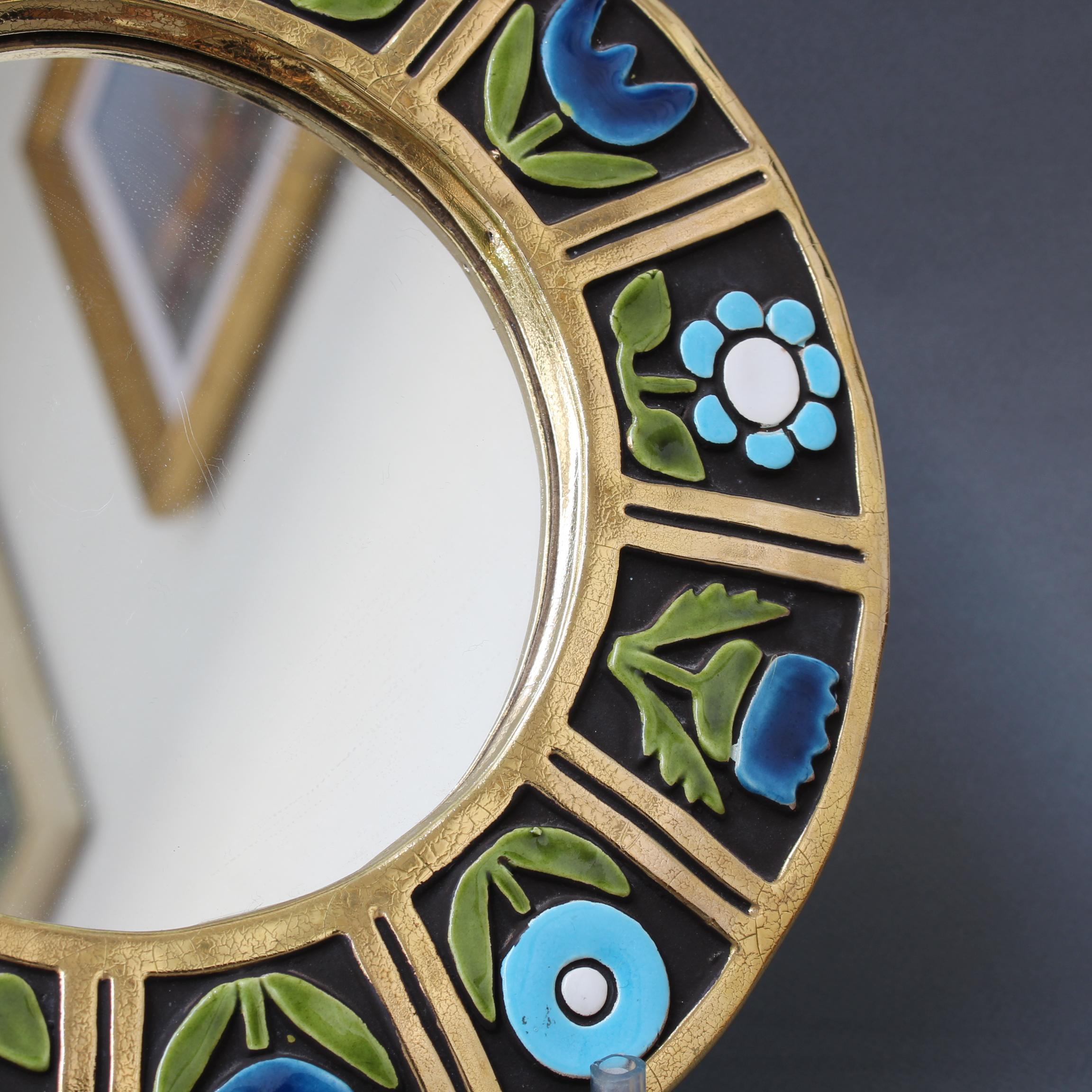 Ceramic Wall Mirror with Flower Motif by Mithé Espelt, 'circa 1960s' 7